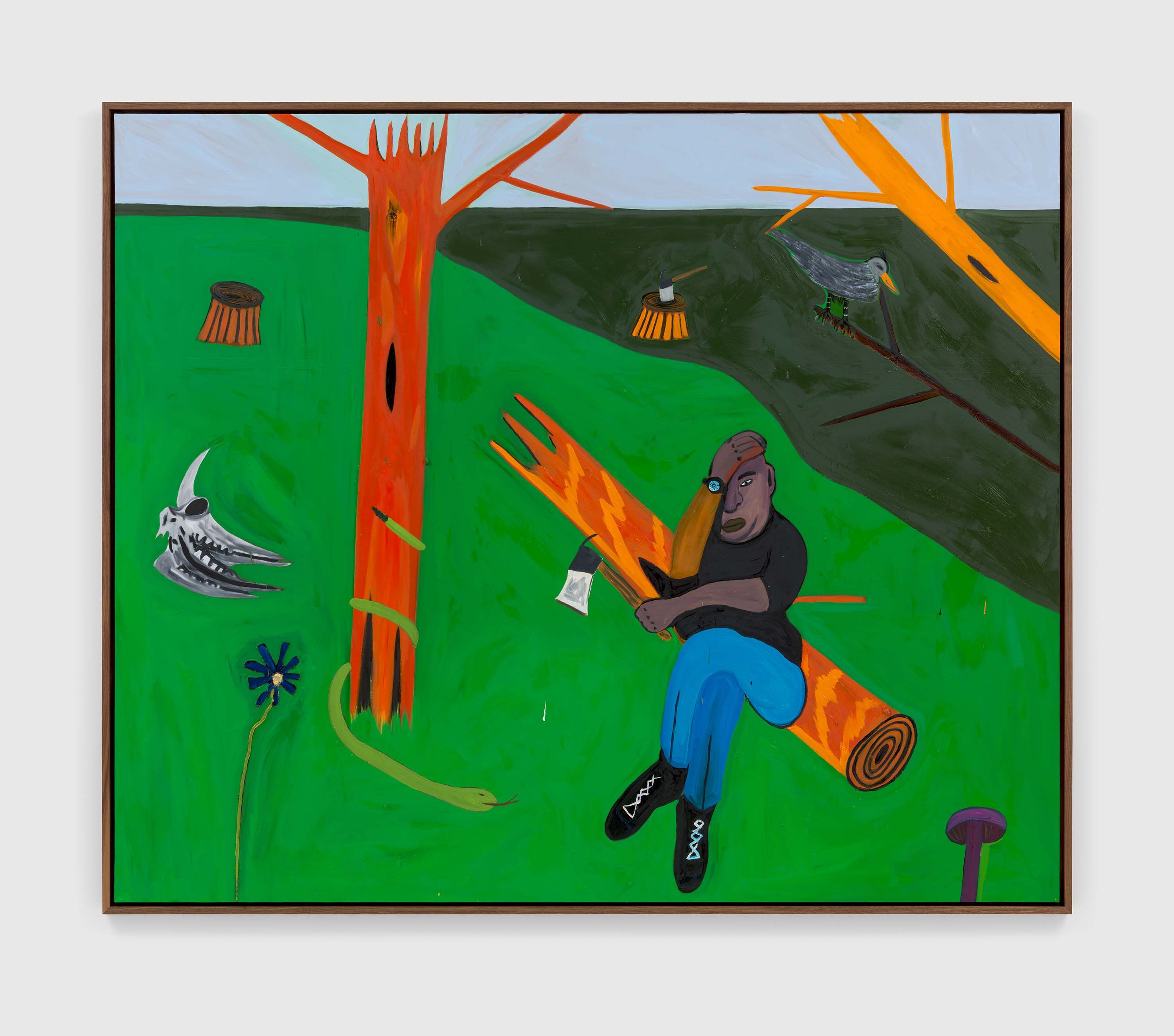 A painting by Marcus Jahmal, titled Emerald scene of contemplation, dated 2023.