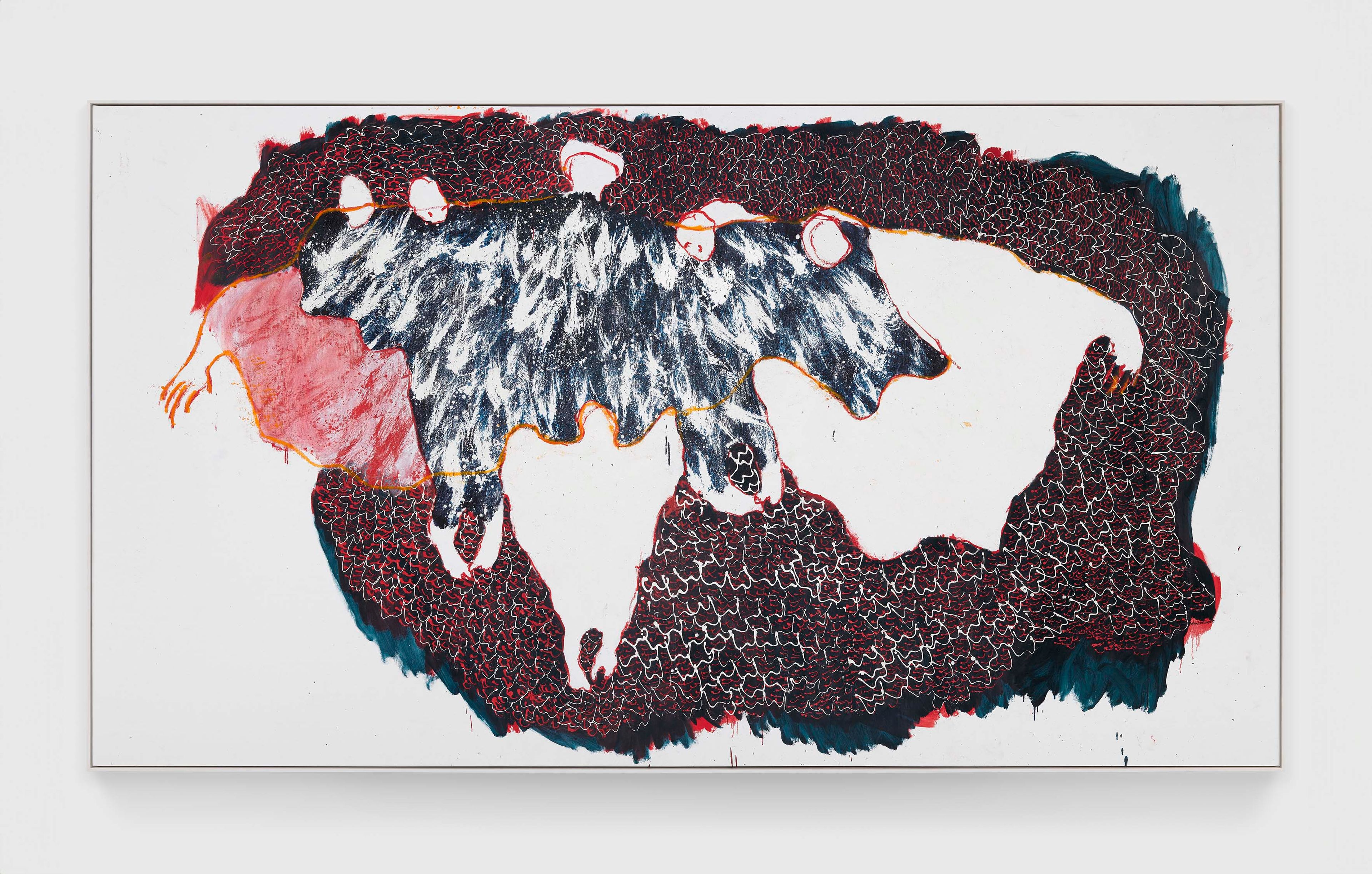A painting by Portia Zvavahera, titled Lifted Away, dated 2024.