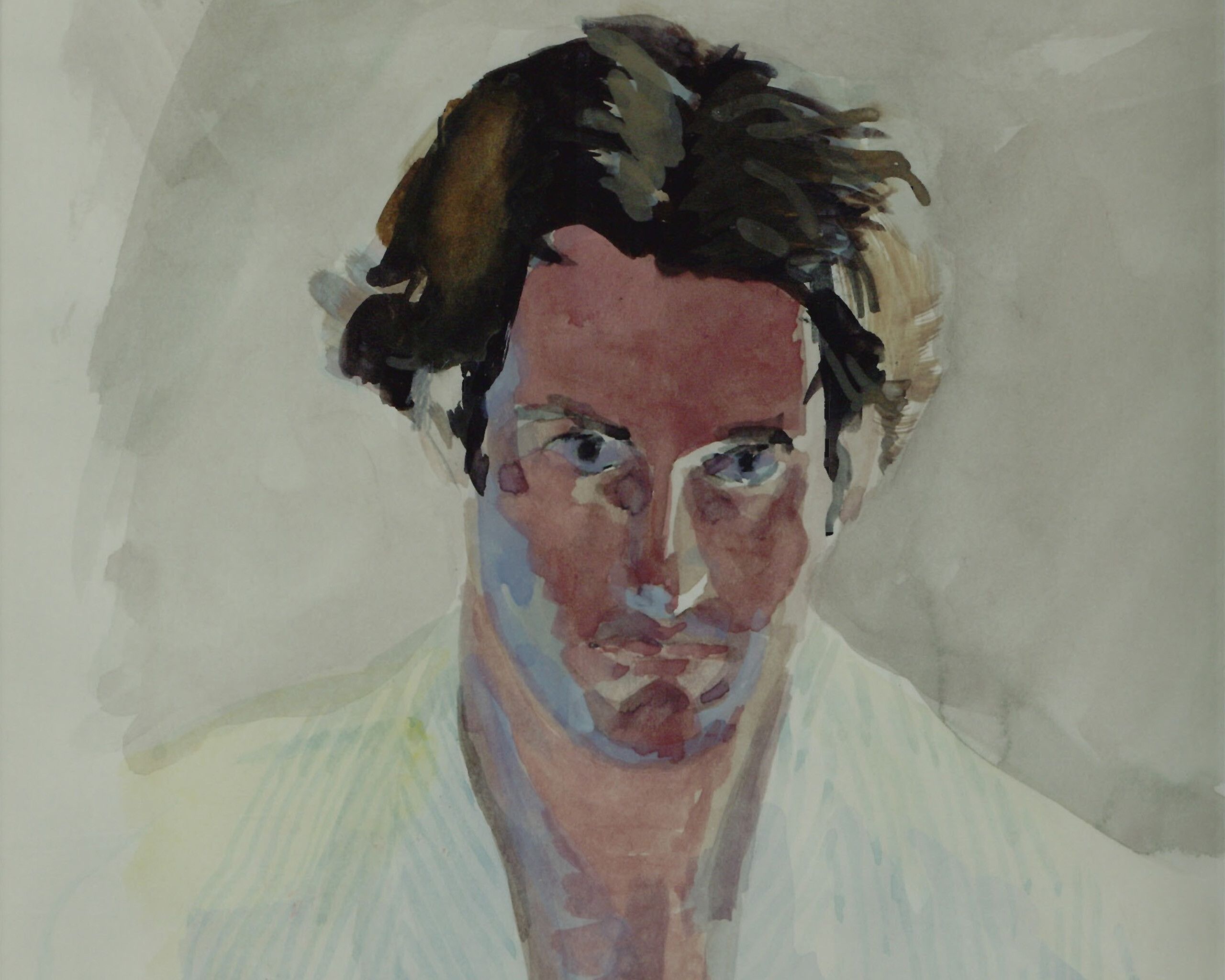 A detail view from the painting self-portrait made by Frank Moore, dated 1976
