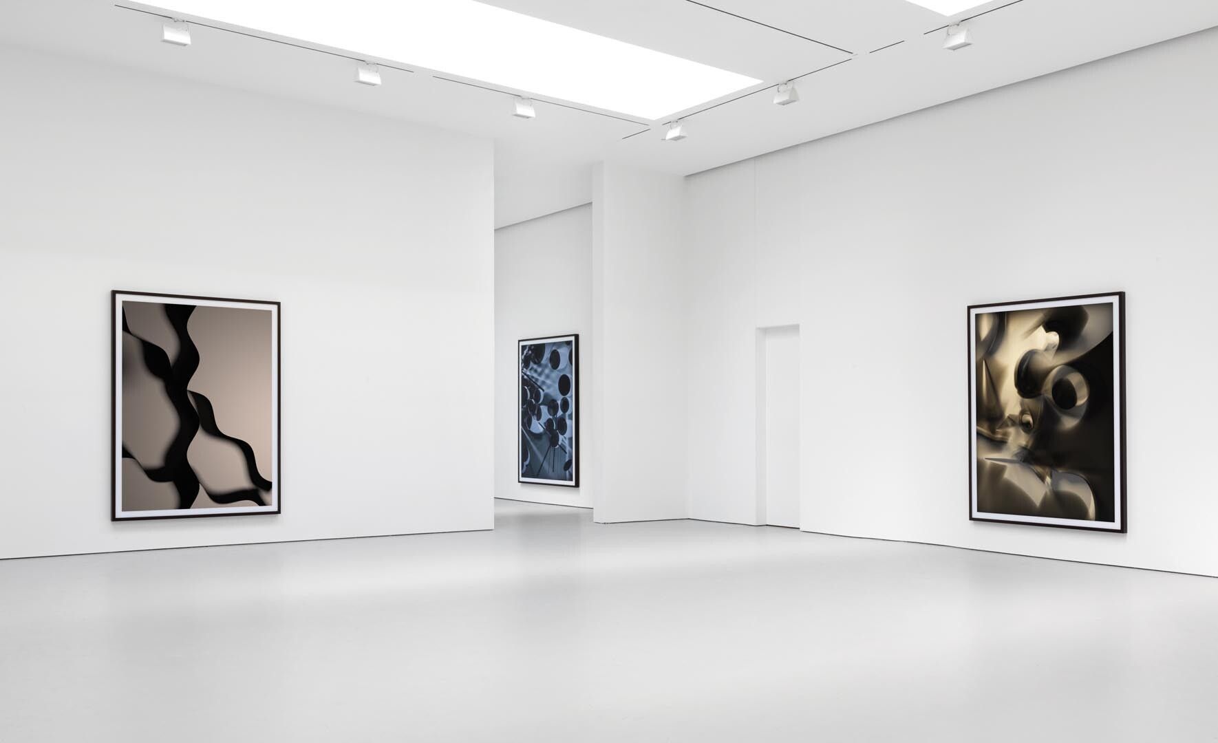 Installation view of the exhibition Thomas Ruff: photograms and ma.r.s., at David Zwirner in New York, dated 2013.