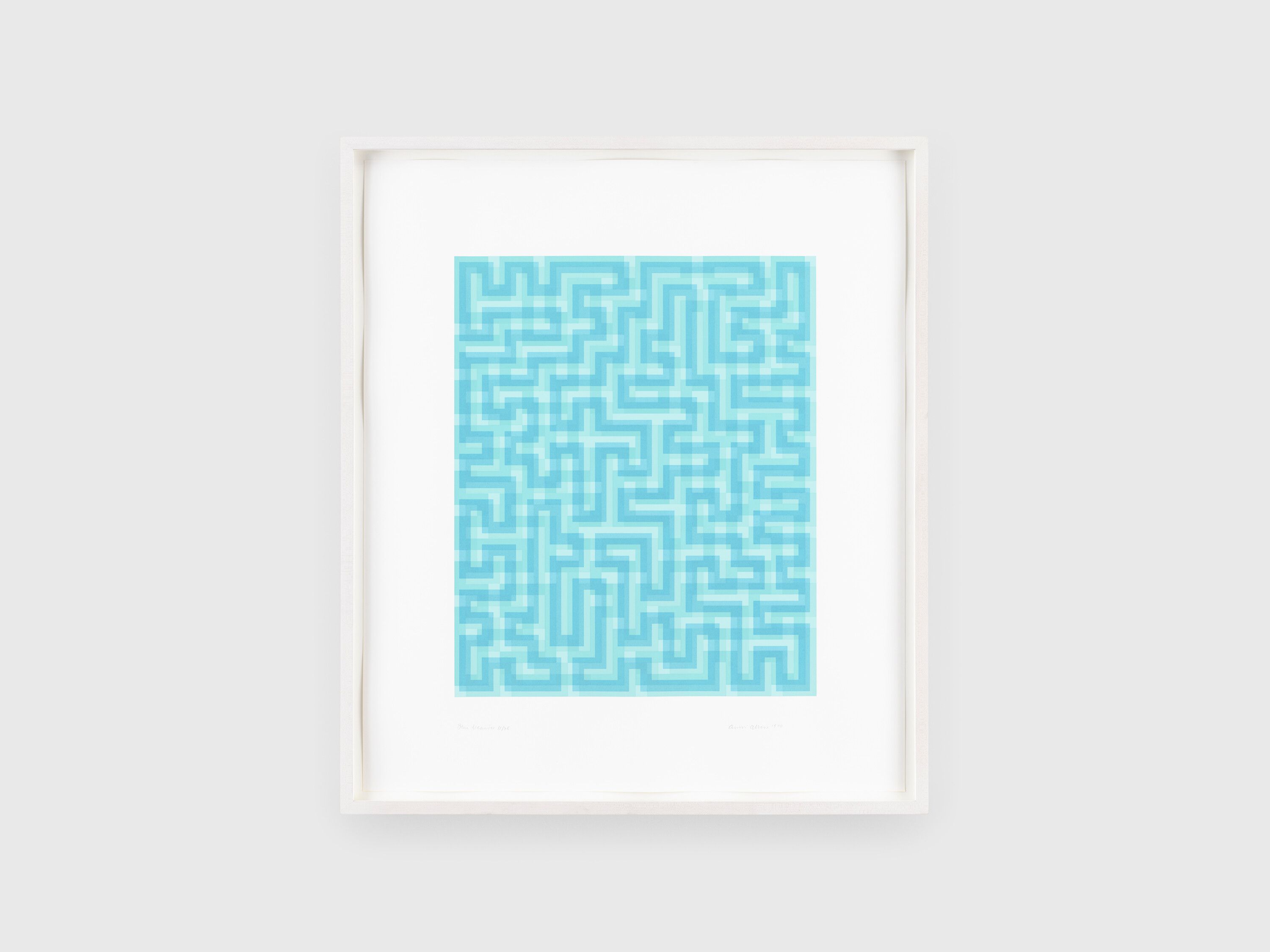 A screenprint on paper by Anni Albers, titled Blue Meander, dated 1970.