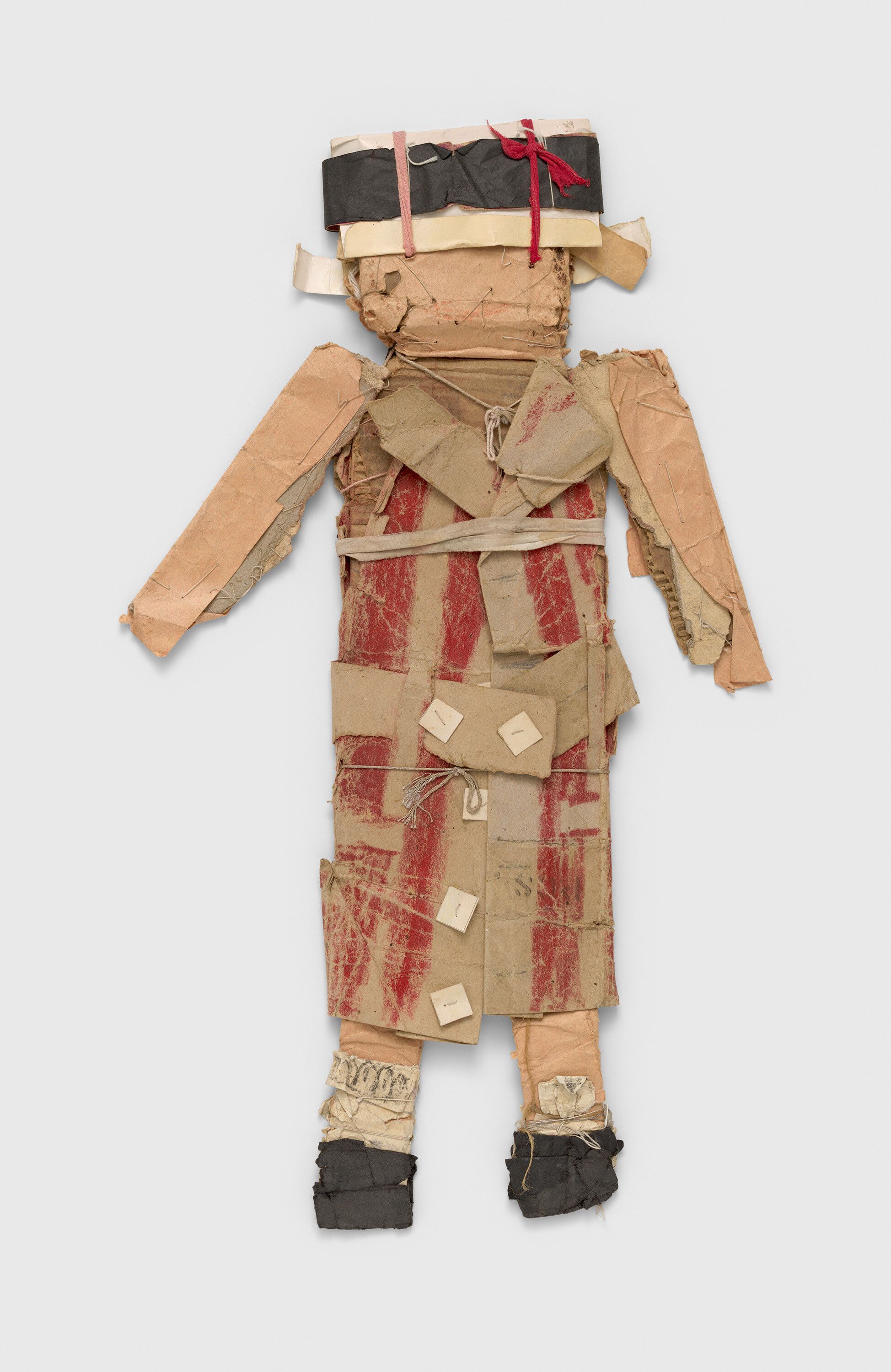 A mixed media artwork by James Castle, titled  30 James Castle Untitled (figure, red stripe dress), n.d.