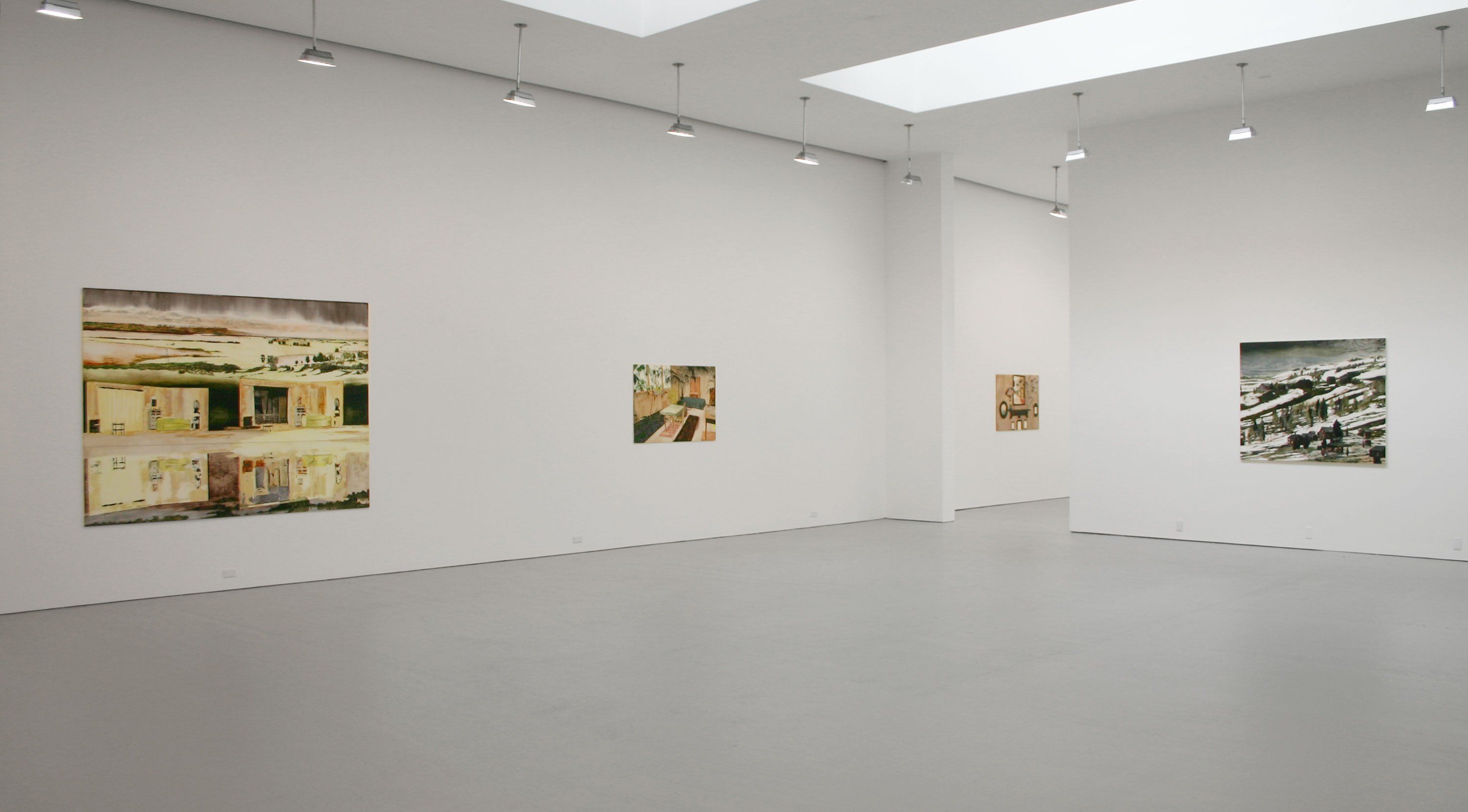 Installation view of the exhibition Mamma Andersson: Rooms Under the Influence, at David Zwirner in New York, dated 2006.