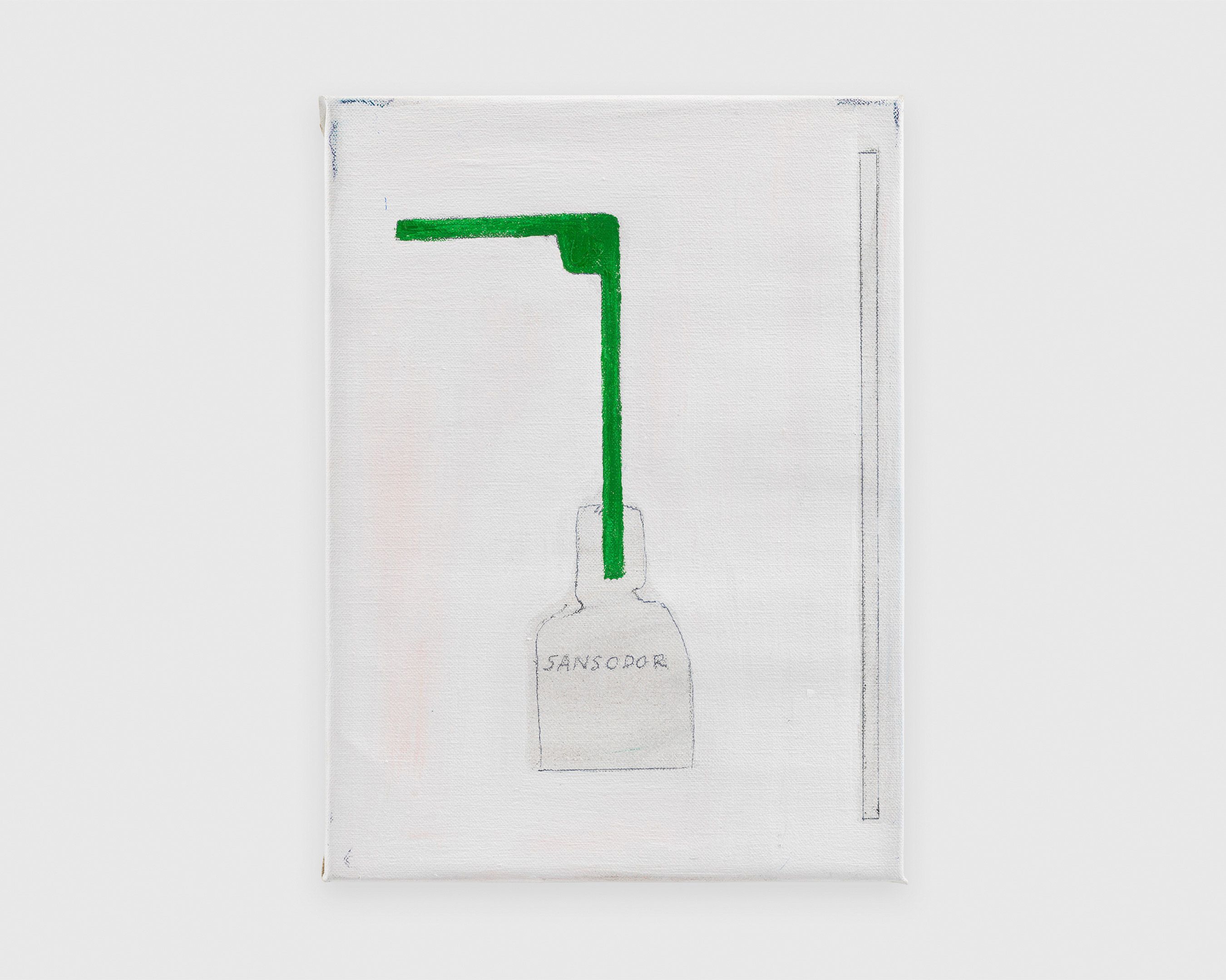 A gesso, watercolor, and chalk work on canvas mounted on wood panel by Raoul De Keyser, titled Sansodor, dated 2012.