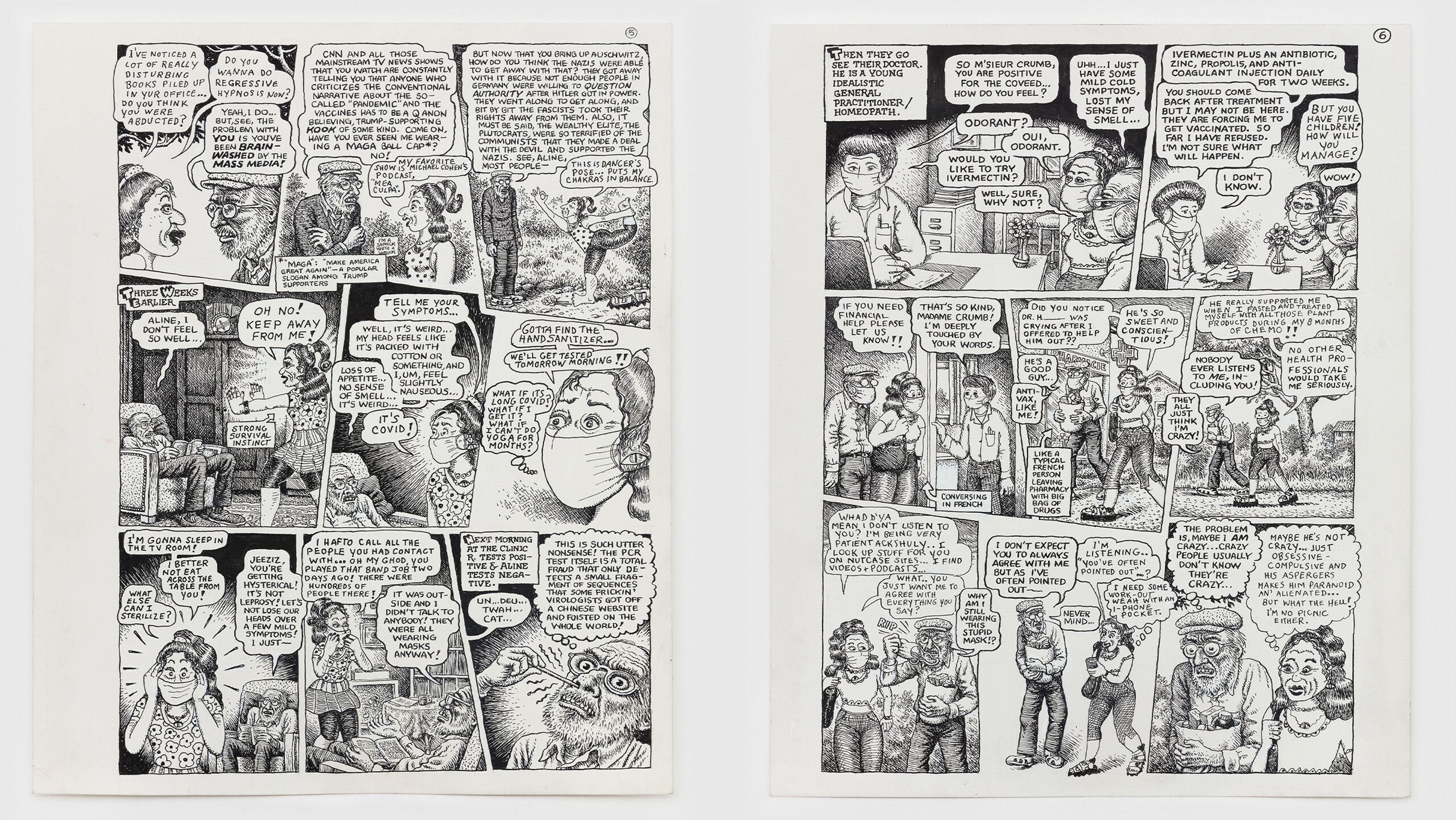 Details from Crumb Family Covid Exposé by Aline Kominsky-Crumb and R. Crumb dated 2021
