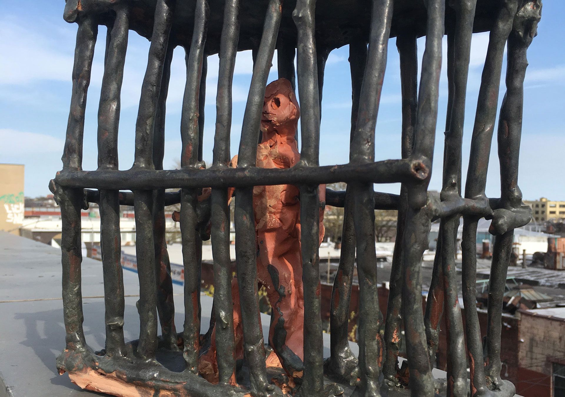 A view of a ceramic sculpture by Josh Smith, titled Prison, dated c.2013–2014.