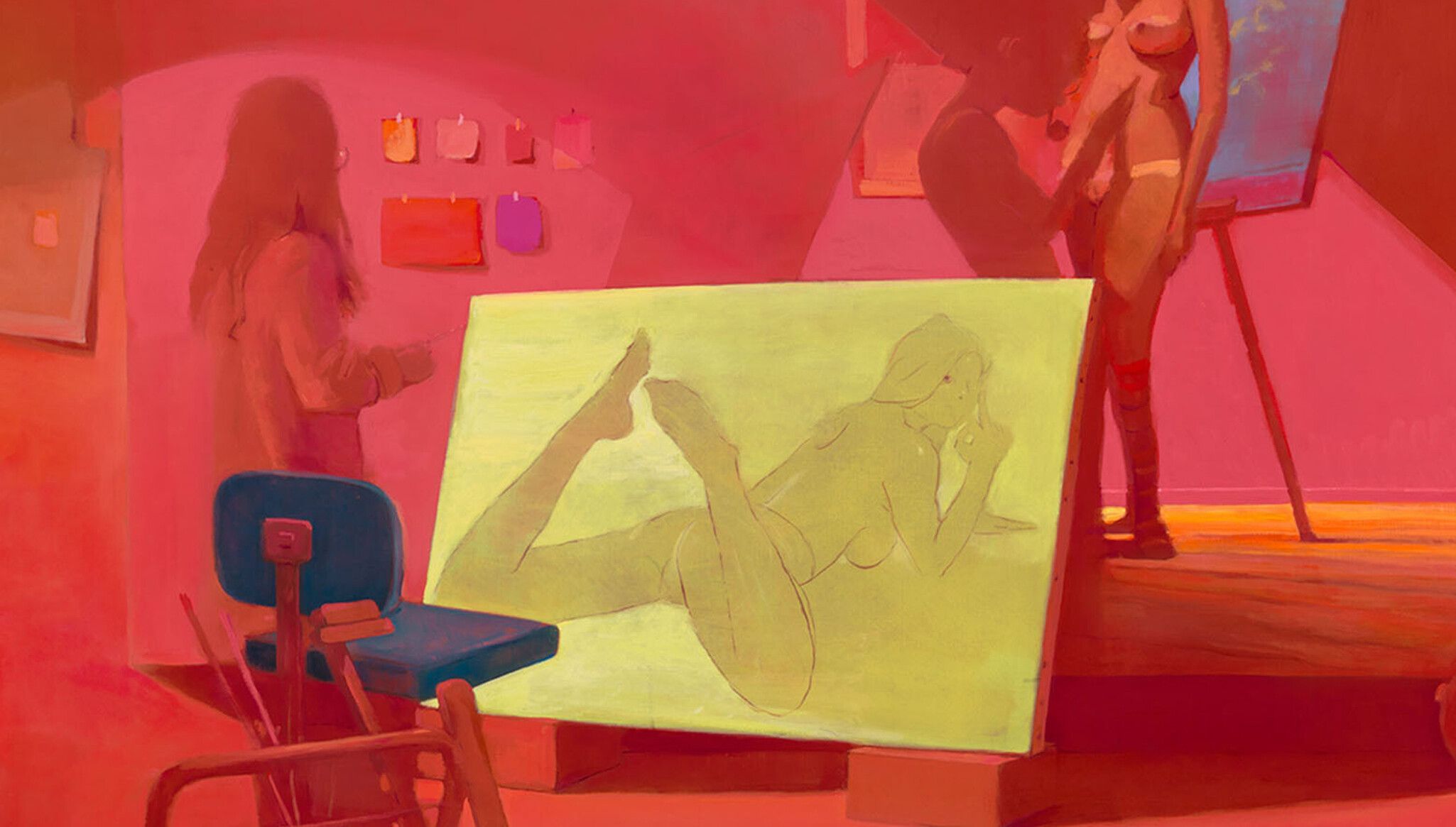 A detail of an artwork by Lisa Yuskavage, titled Big Flesh Studio, dated 2022