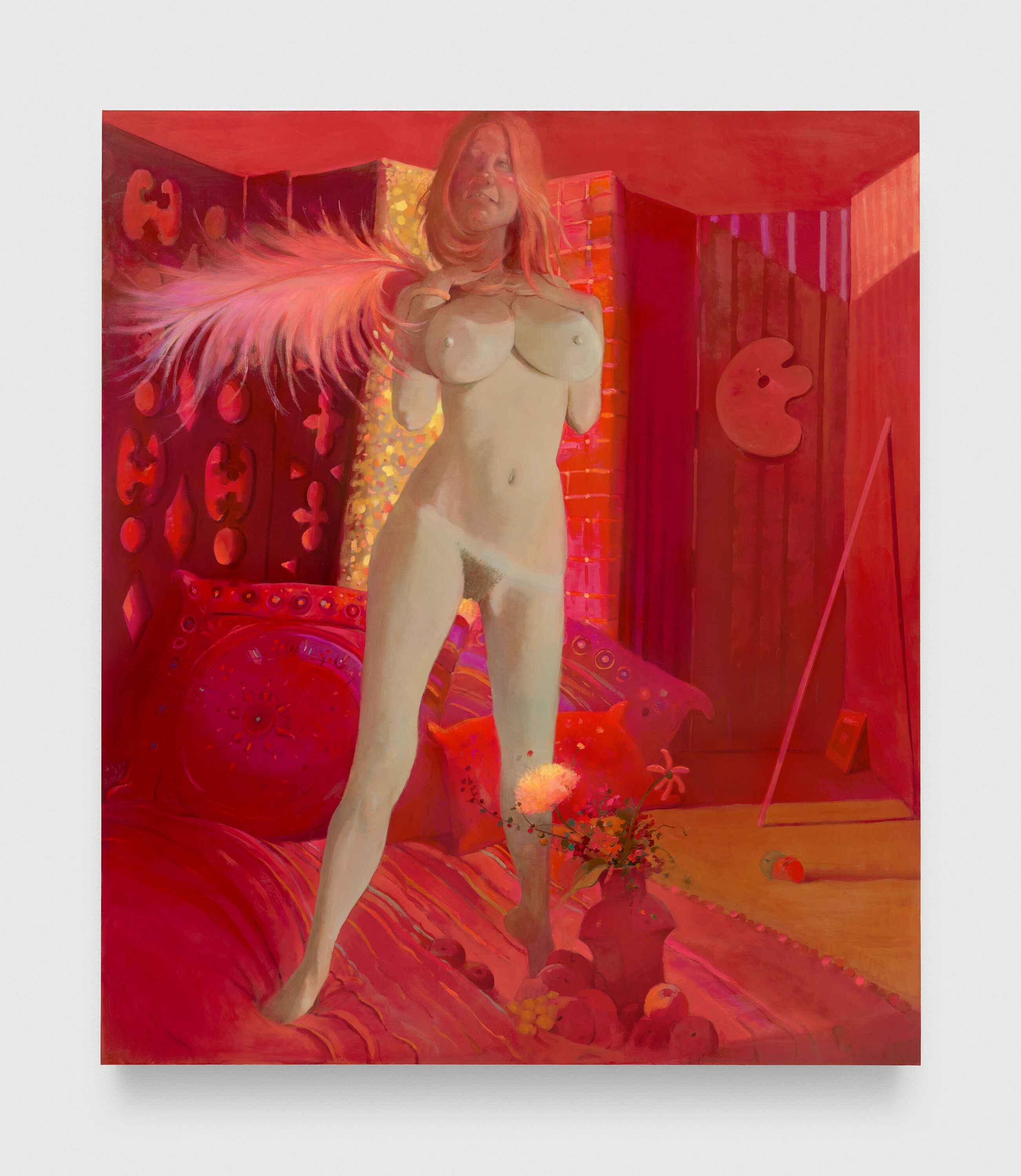 A painting by Lisa Yuskavage, titled Artist on Model Stand, dated 2022.