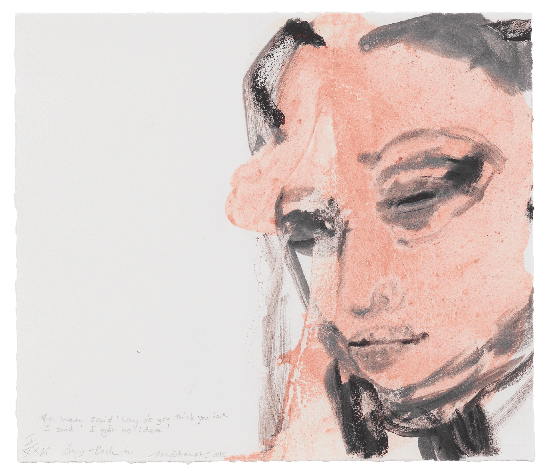 A lithograph by Marlene Dumas, titled Amy- back to, dated 2015.