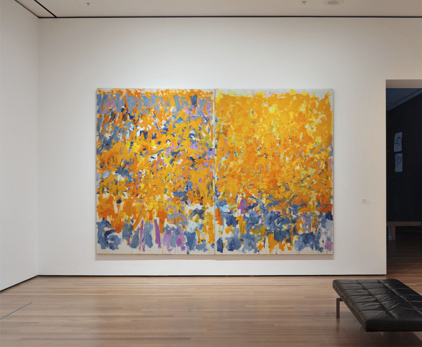 Installation view of the Joan Mitchell exhibition titled Wood, Wind, No Tuba, at the The Museum of Modern Art in New York, dated 2017–2019.