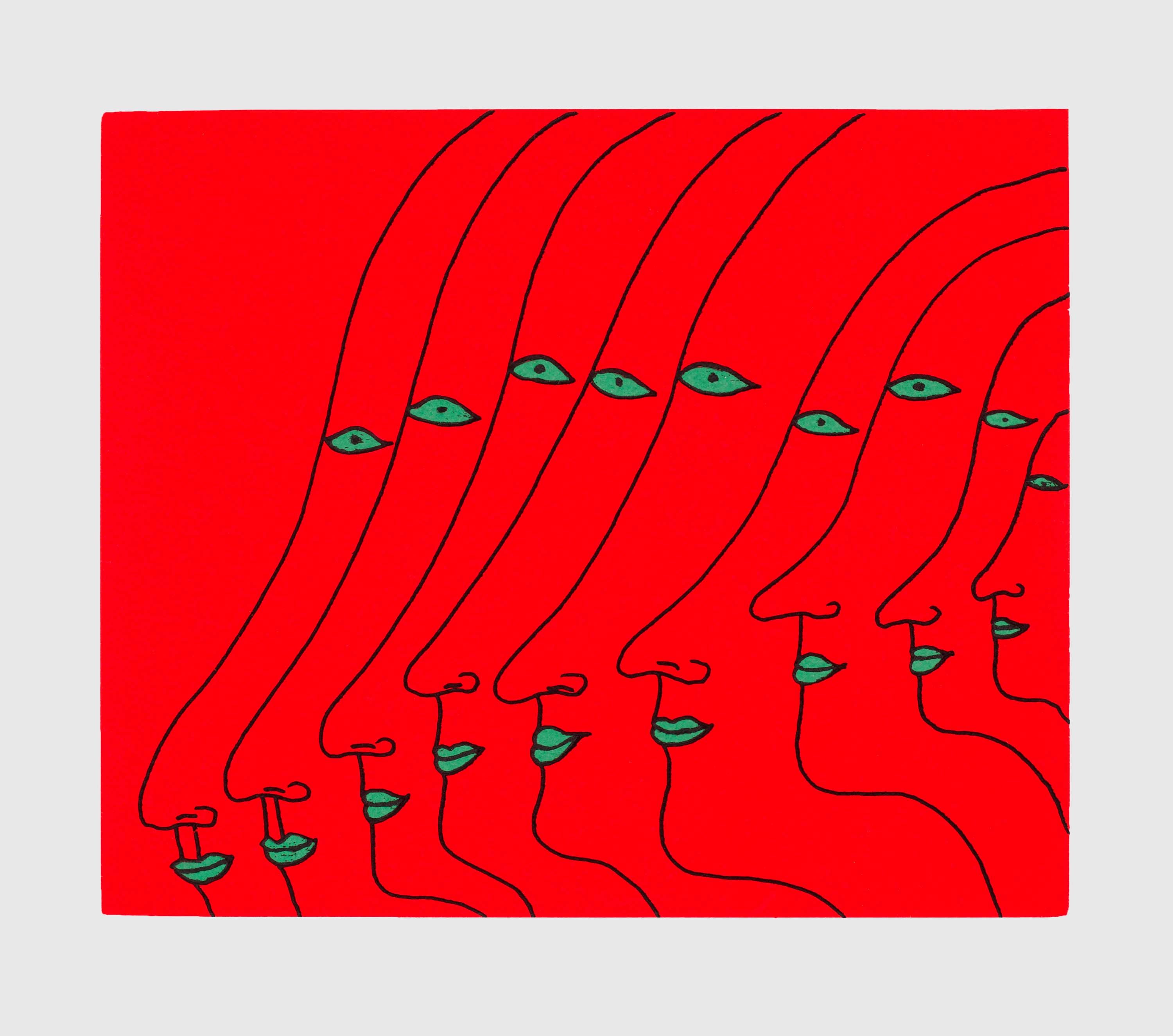 A silkscreen print and etching by Yayoi Kusama, titled Seeking Happiness, dated 2012.