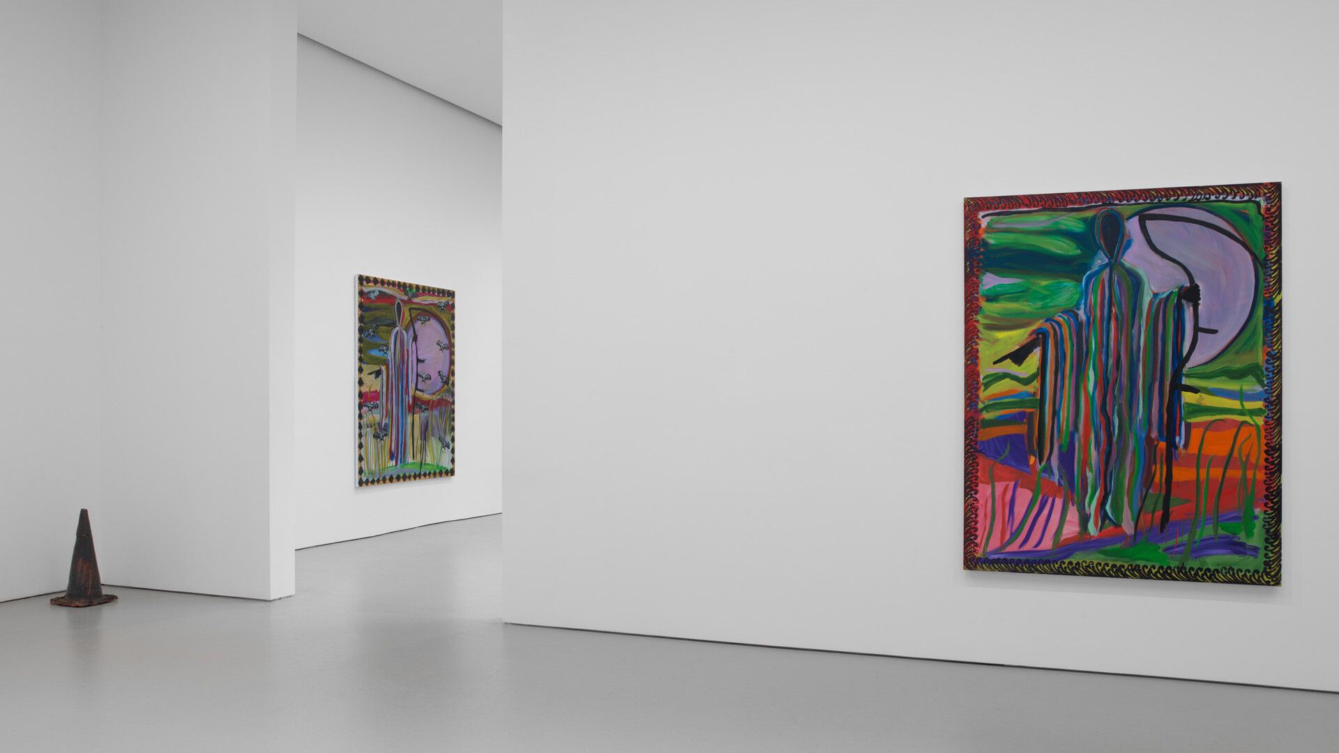 An installation view featuring works by Josh Smith, dated 2019