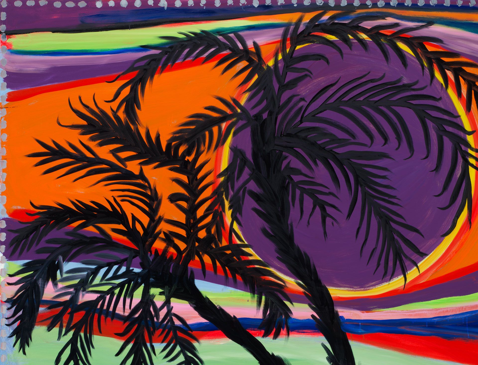A detail from a painting by Josh Smith, titled Karma Palms #4, dated 2019