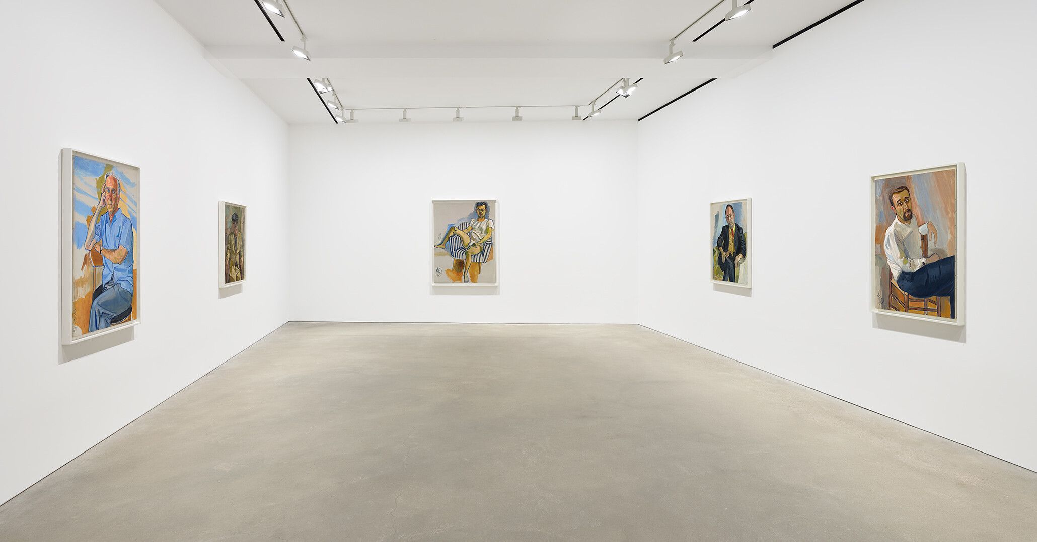 An installation view of an exhibition titled, Alice Neel: Men from the Sixties, at David Zwirner, Hong Kong, in 2022.