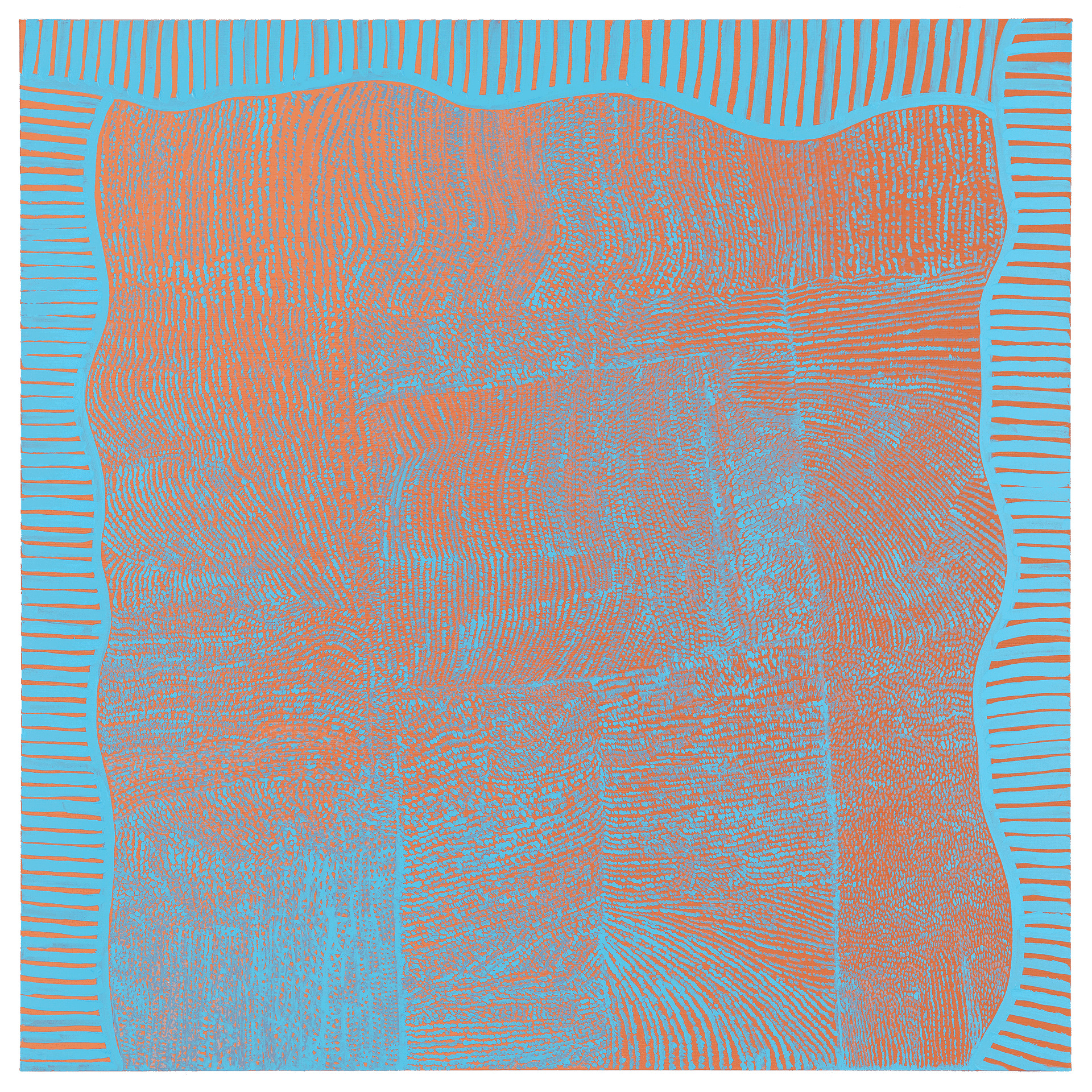 A painting by Yayoi Kusama, titled Going Beyond the Days of Sorrow, dated 2015.