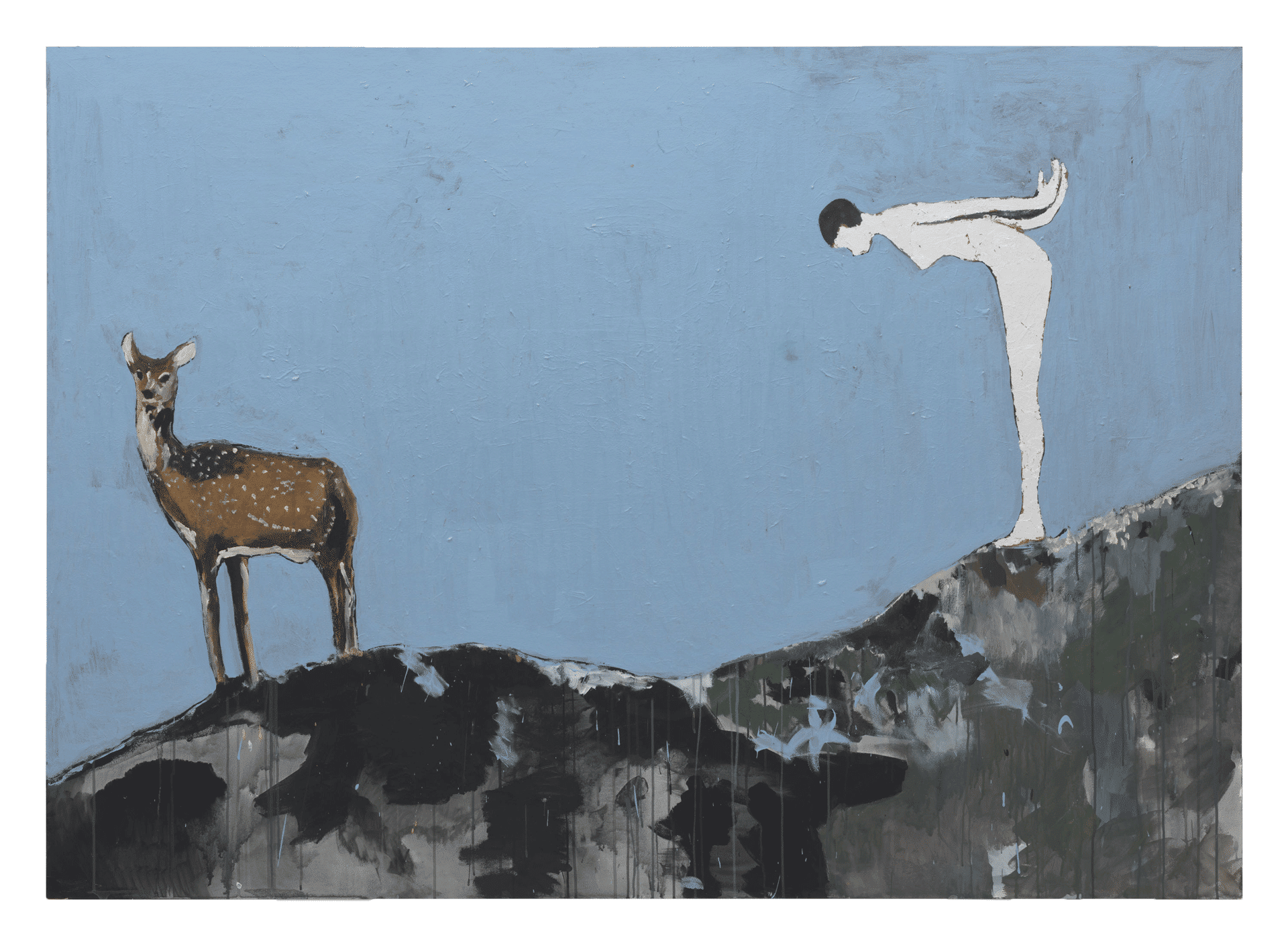 An oil painting on wood panel with silver leaf by Noah Davis, titled Prey, dated 2010.