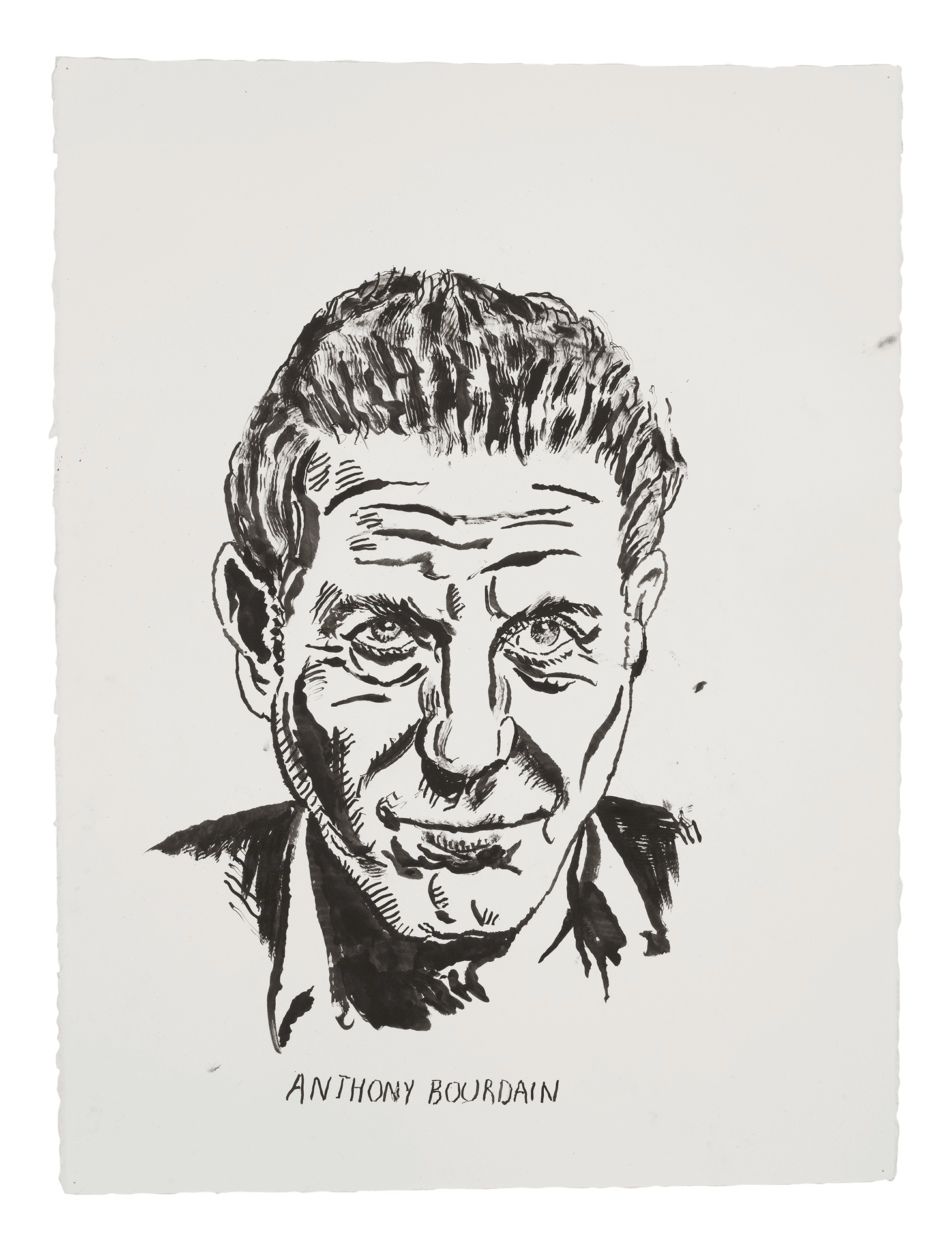 A work on paper by Raymond Pettibon titled No Title (Anthony Bourdain) dated 2018
