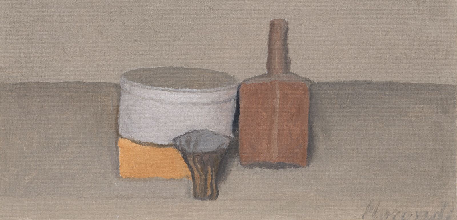 A detail from a painting by Giorgio Morandi, titled Natura morta (Still Life), dated c. 1954.