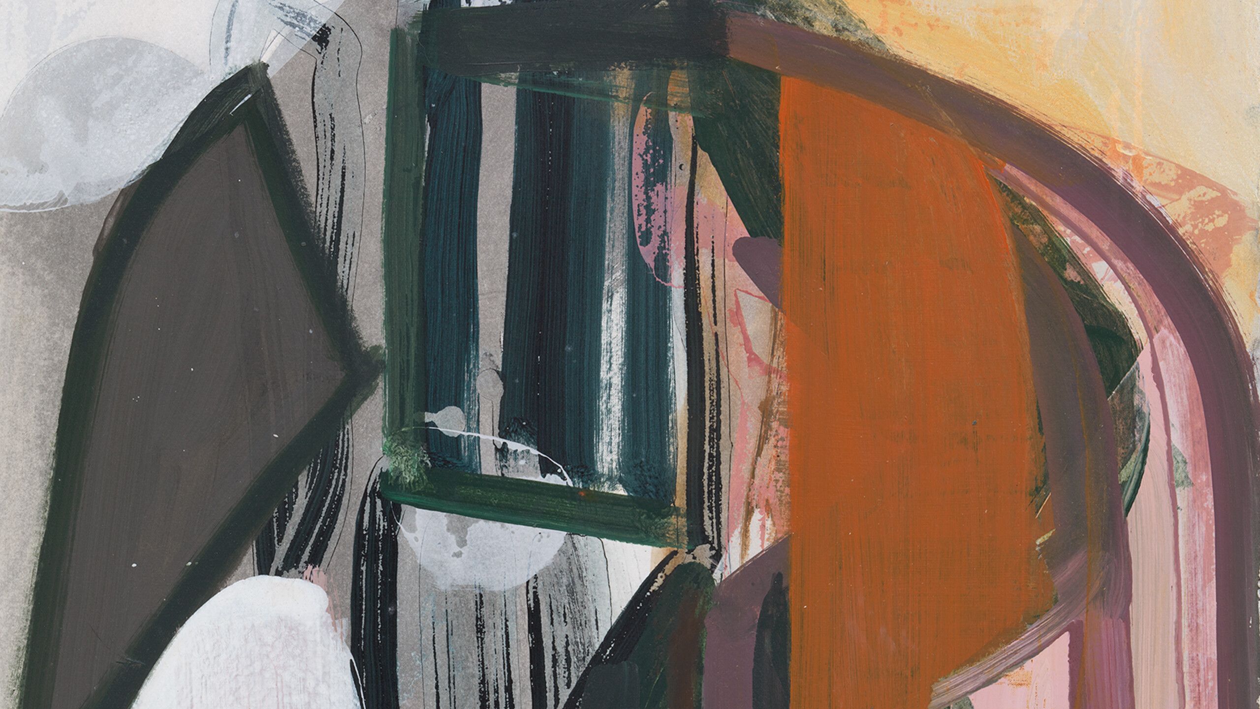 A detail from a painting titled Paradise (An Alphabet for Miss Morrison) by Amy Sillman, dated 2021