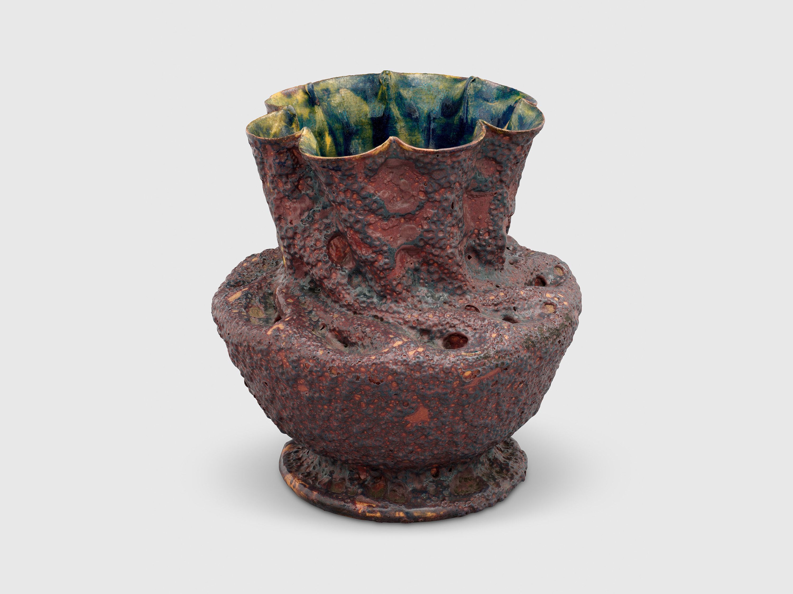 A sculpture by George Ohr, titled Vase, dated 1897 to 1900.