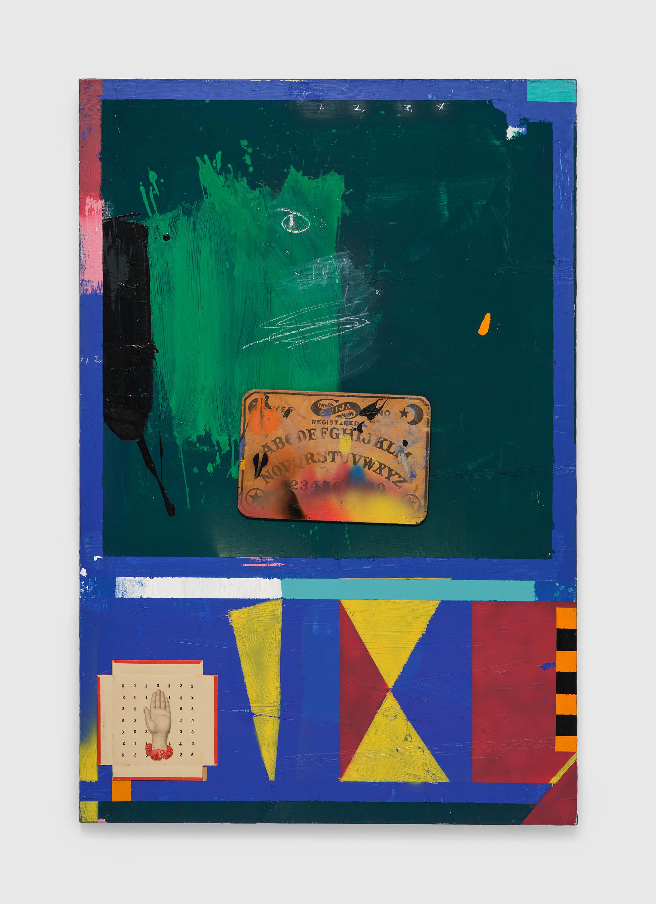A mixed media Raymond Saunders, titled Passing By and Always Curious, dated 1986.