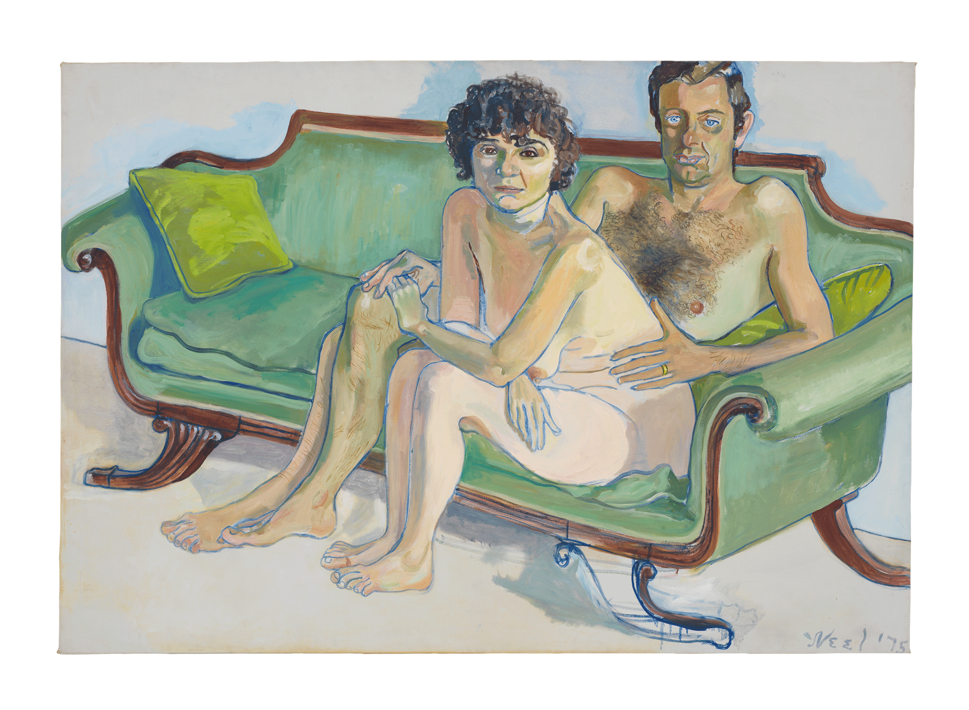 A painting by Alice Neel, titled Cindy Nemser and Chuck, dated 1975.
