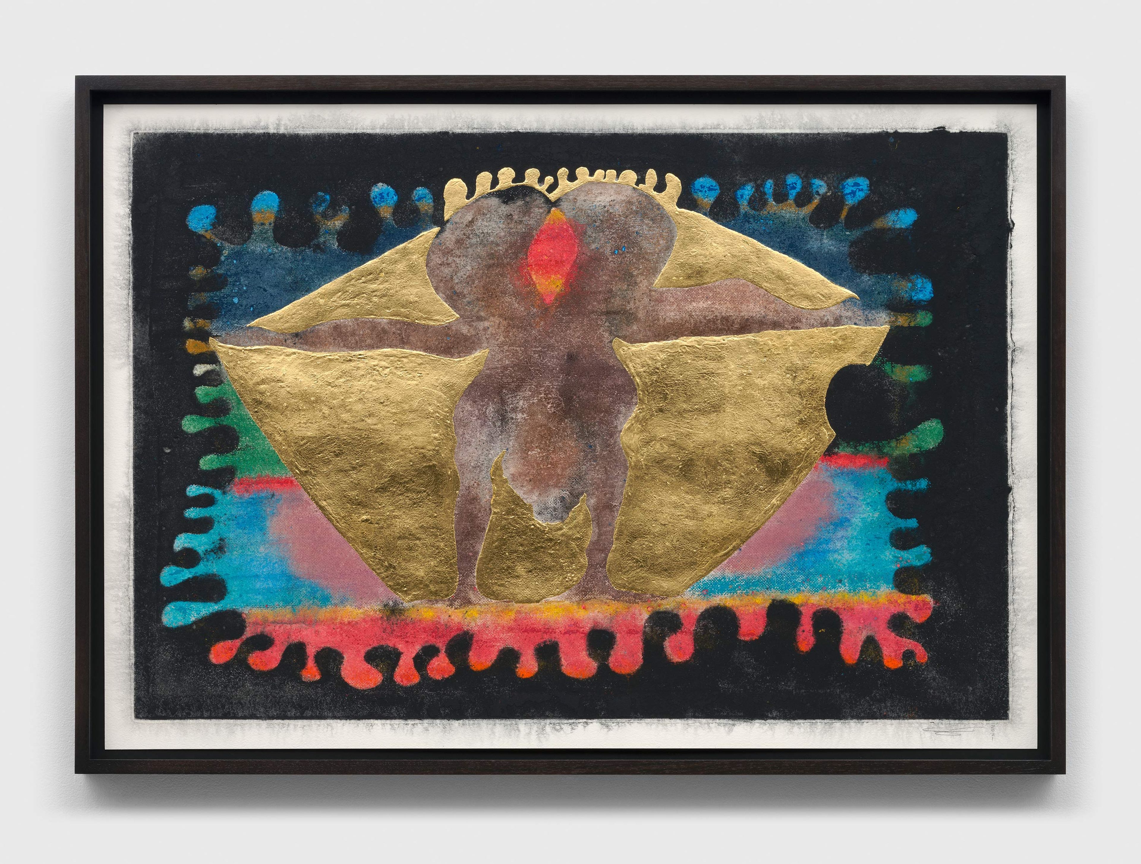 A mixed media artwork by Chris Ofili, titled All-seeing eye, dated 2021.