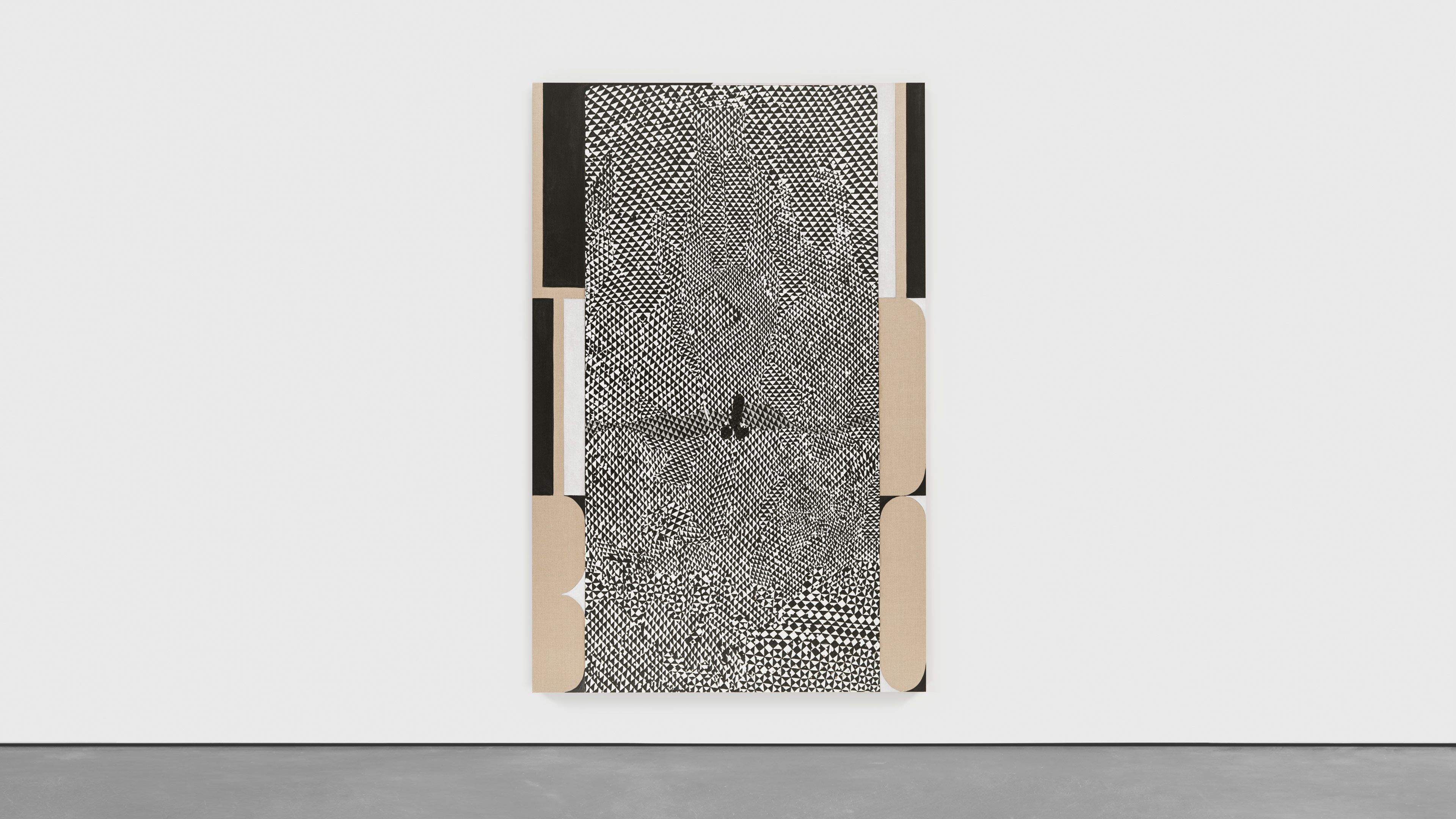 An installation view of an oil and charcoal painting on linen by Raoul De Keyser, titled Libido, dated 2017.