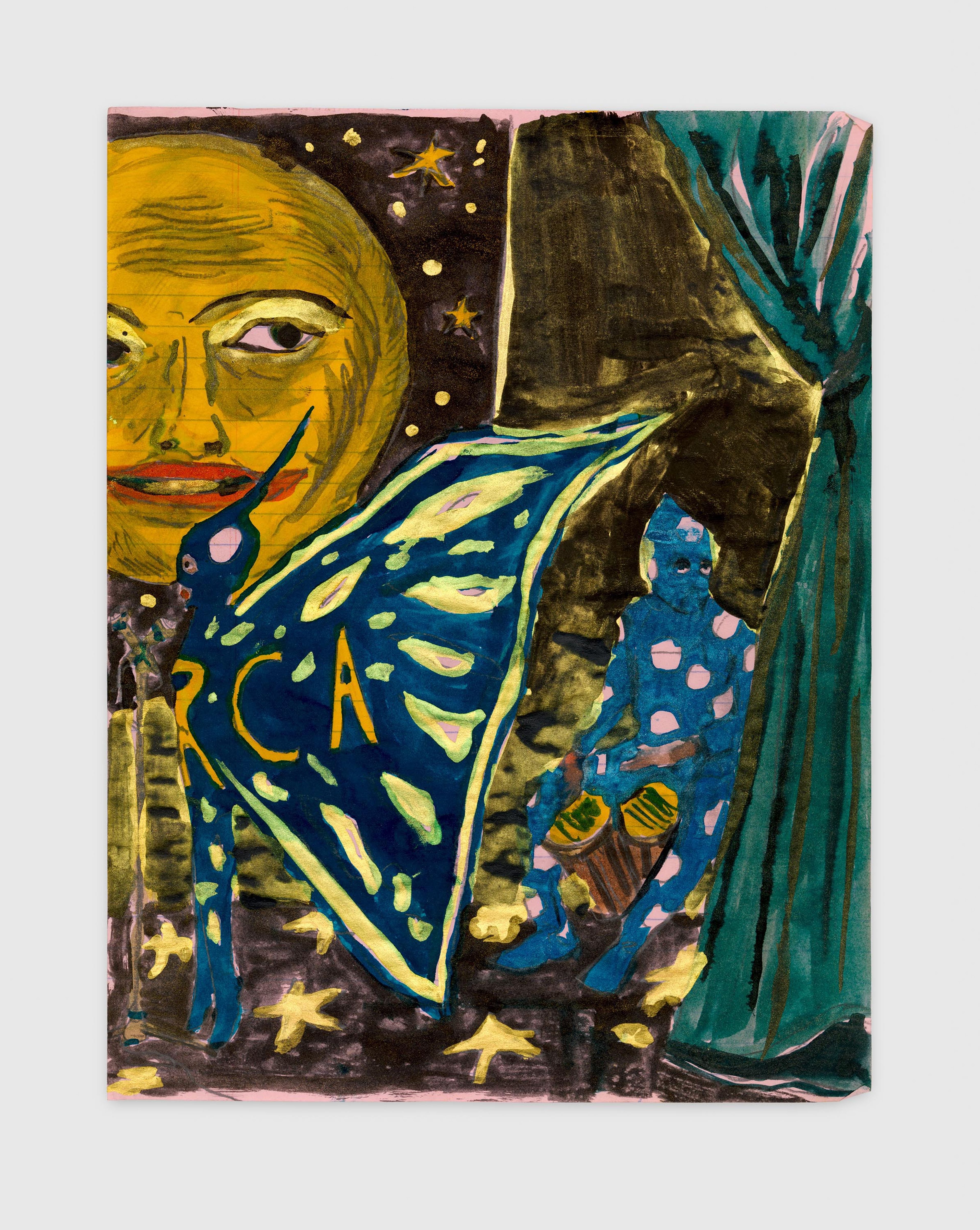 A detail from a 22-part work on paper by Marcel Dzama, titled To live on the moon, dated in 2023 and 2025.
