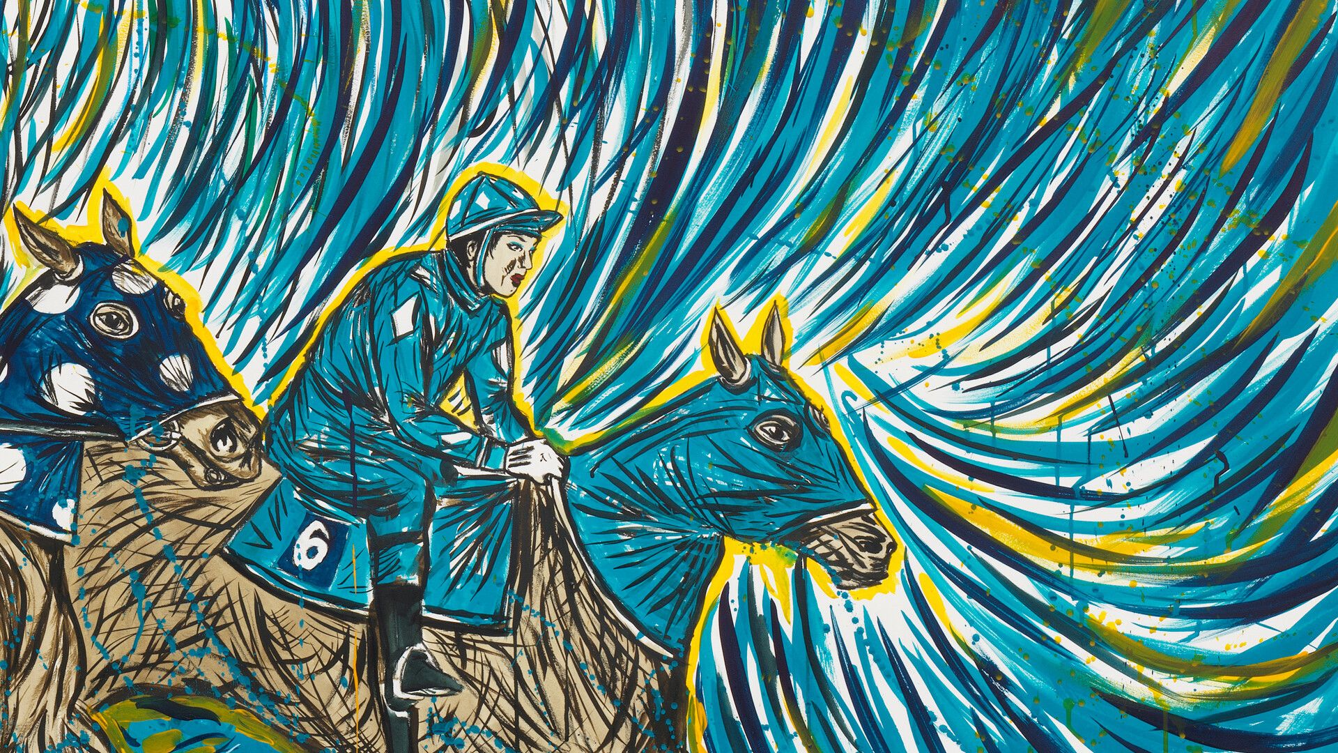 A detail from a painting by Marcel Dzama and Raymond Pettibon, titled No Title (The weight of...), dated 2019