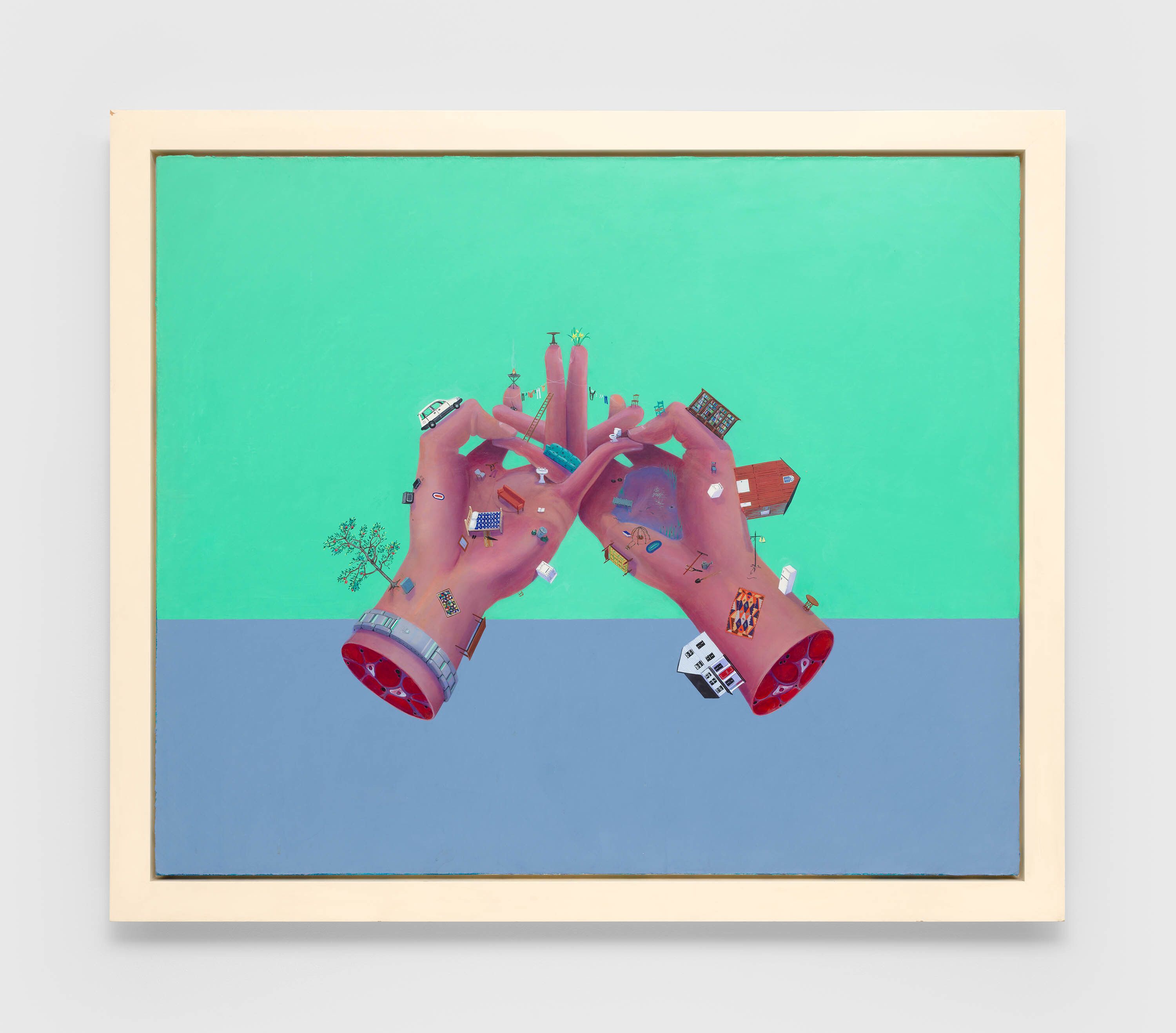 A painting by Frank Moore, titled Everything I Own II, dated 1993.