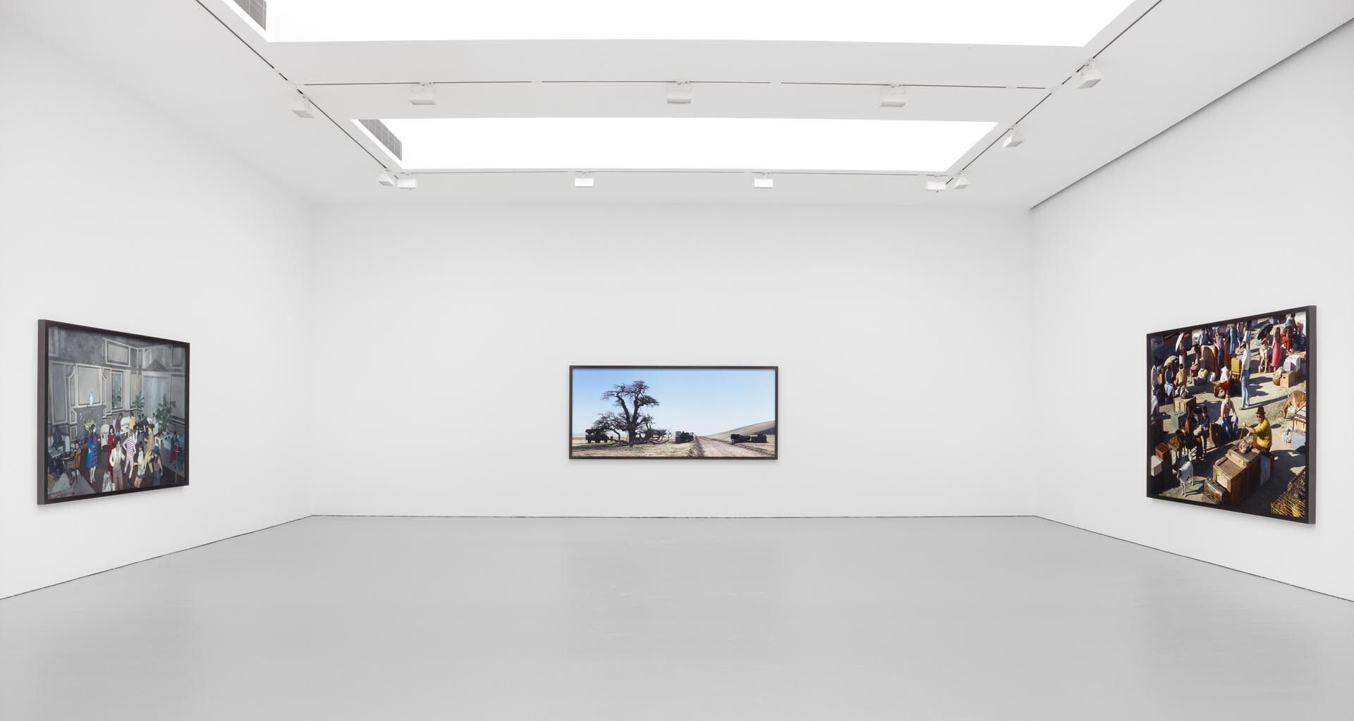 Installation view of the exhibition Stan Douglas: Disco Angola at David Zwirner in New York, dated 2012.