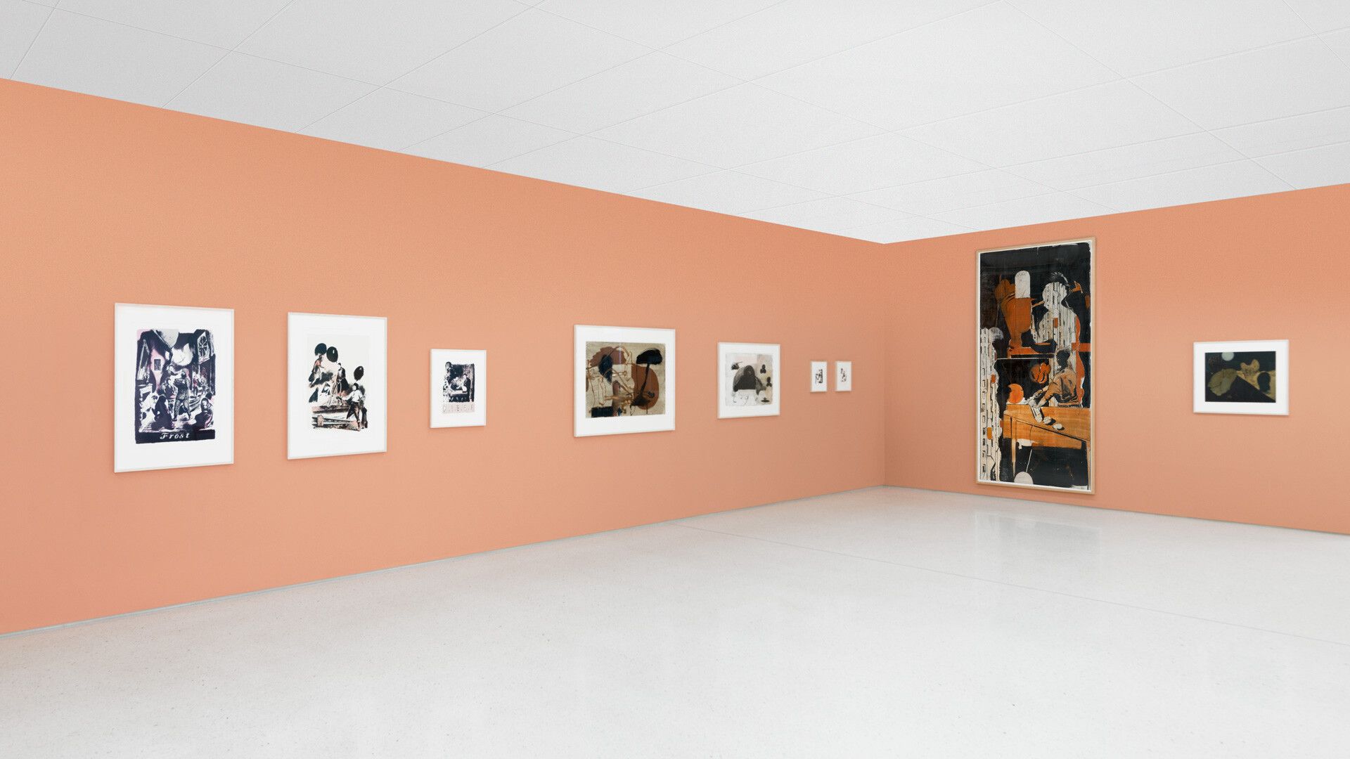 An installation view featuring works by Neo Rauch, dated 2020
