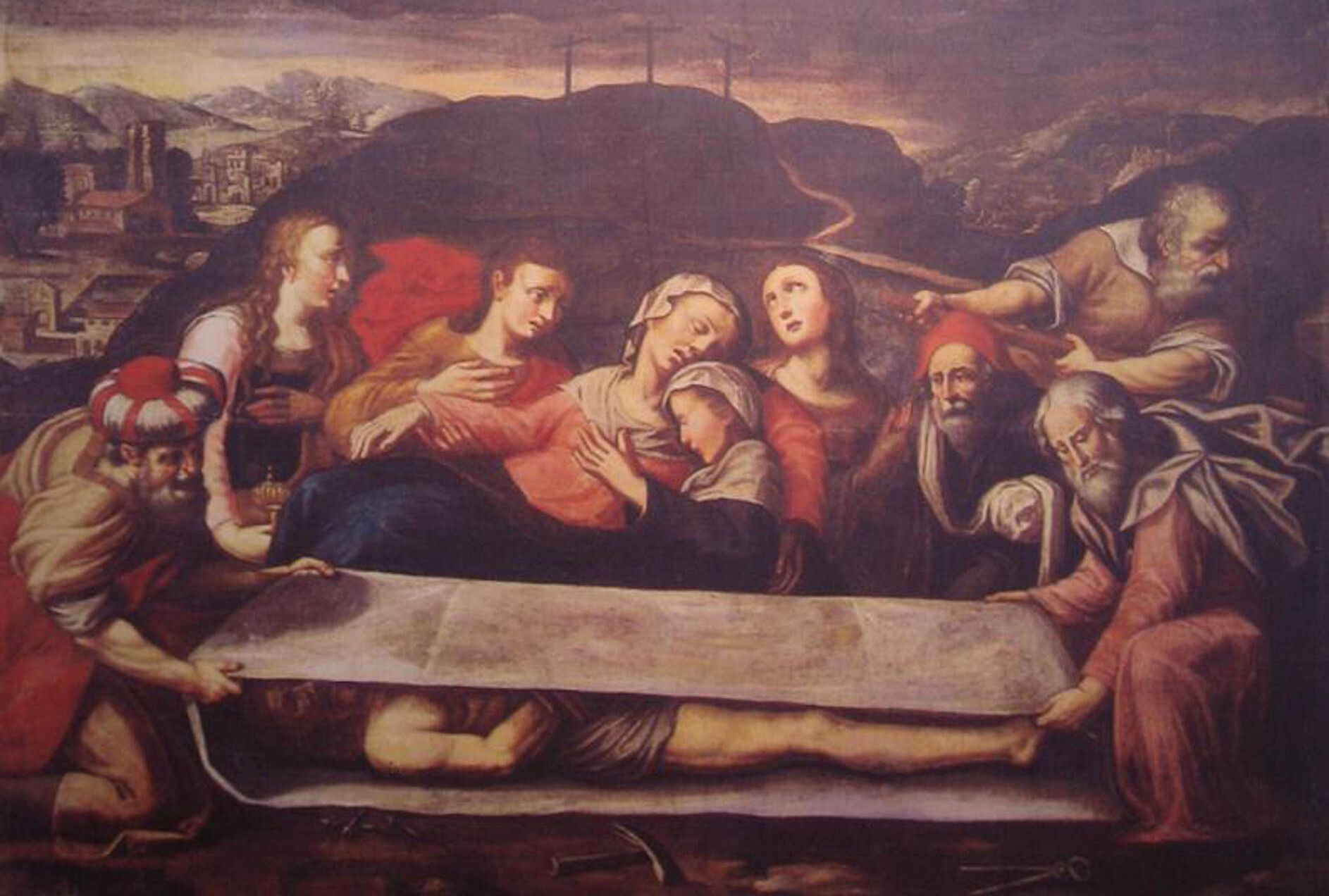 A detail from a painting of the Turin Shroud.