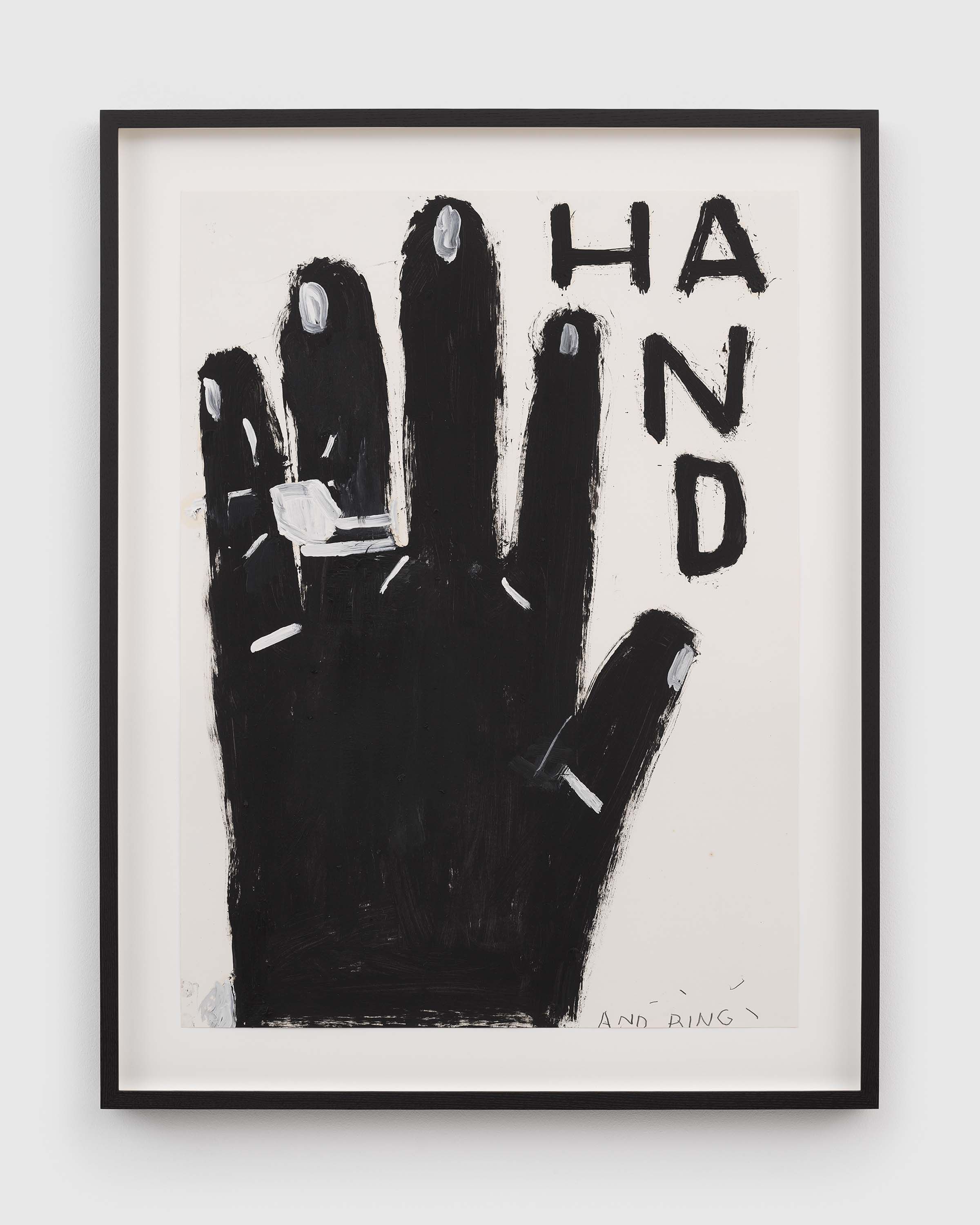 A work on paper by Rose Wylie, titled Black Hand, study for painting HAND, dated 2022.