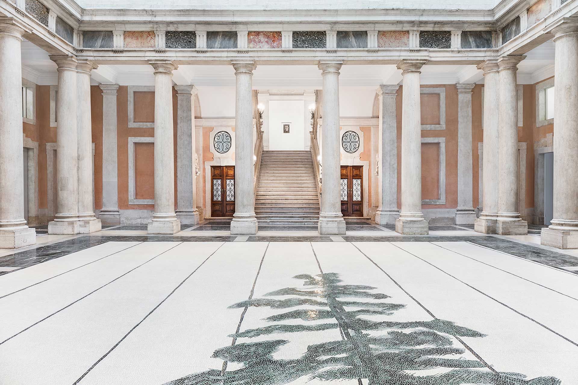 A photograph of an installation by Luc Tuymans, titled Schwarzheide, dated 2019