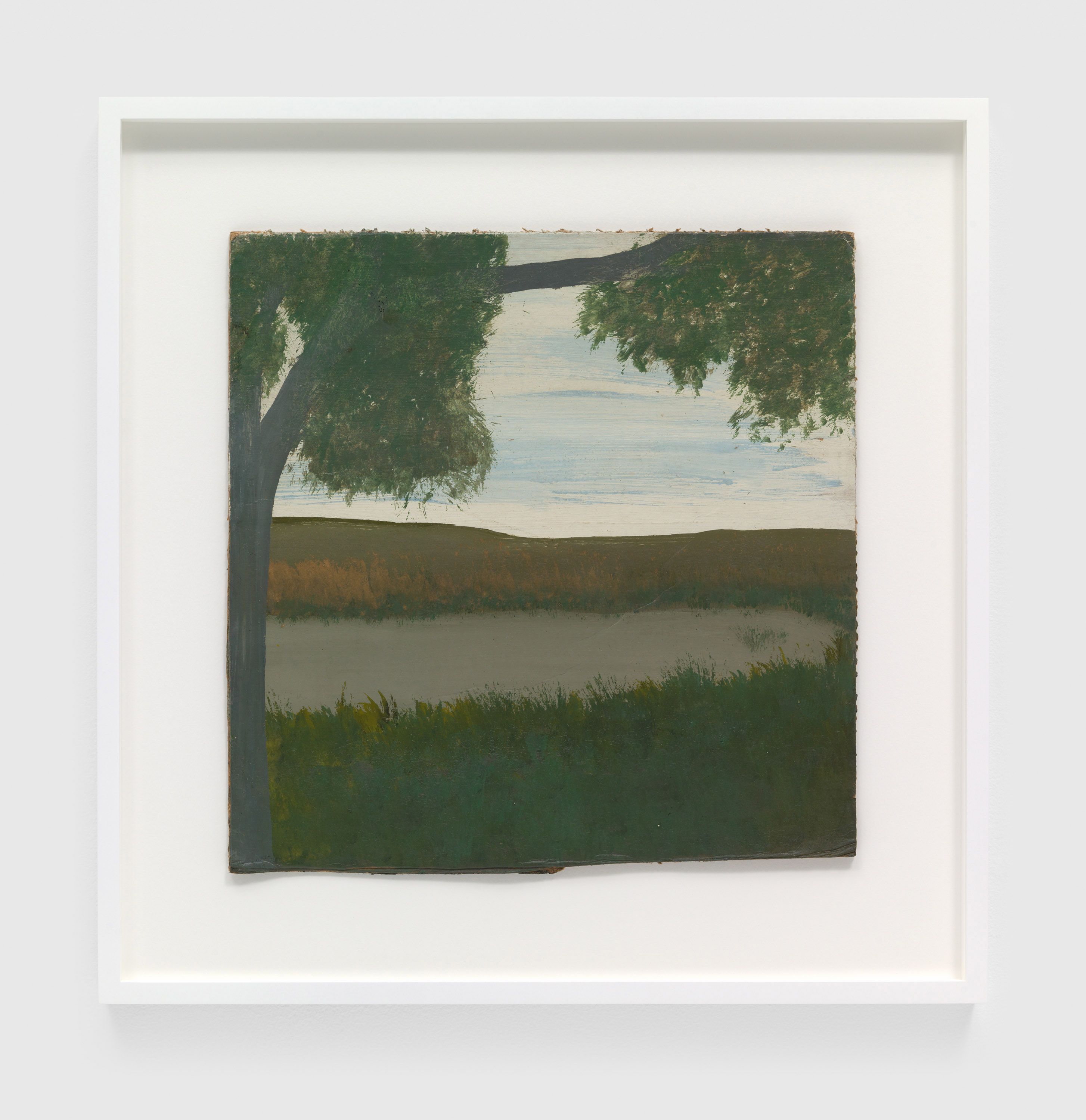 A painting on a triple-ply cardboard by Frank Walter, called Untitled (Grey Tree with Big Sky), n.d.