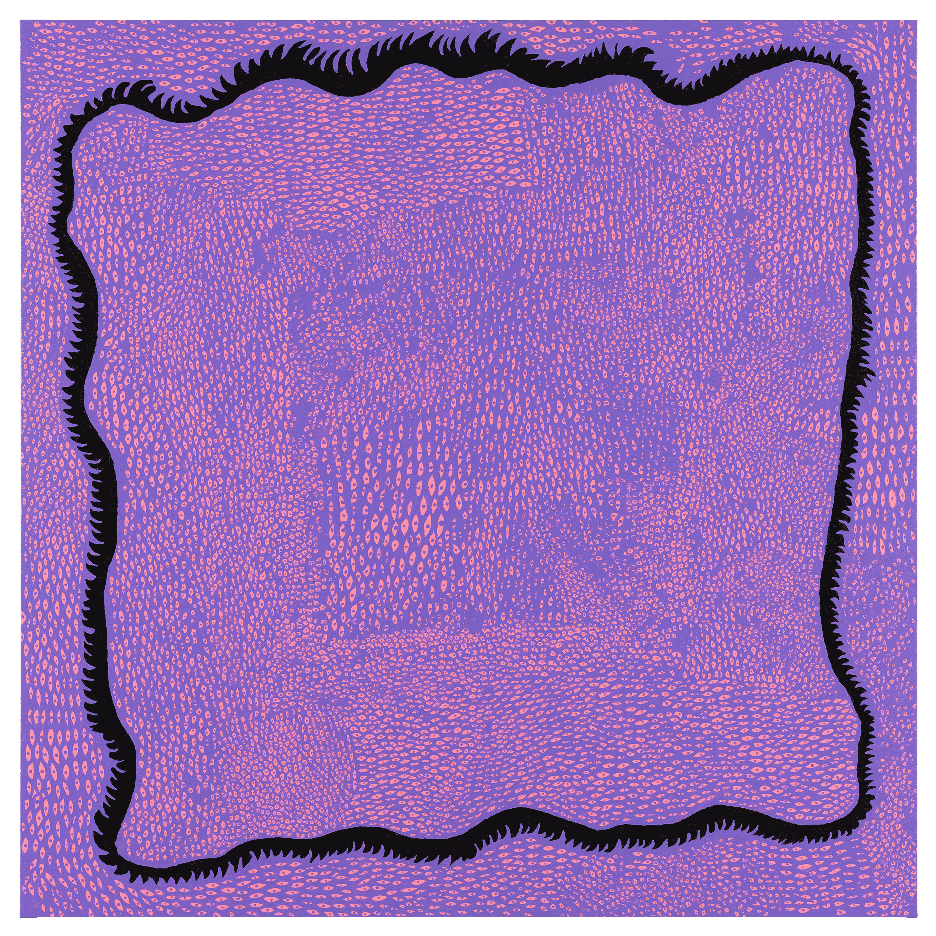 A painting by Yayoi Kusama, titled All About Love, dated 2014.