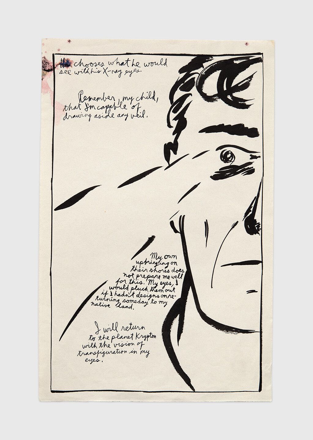 An ink drawing by Raymond Pettibon titled No Title (He chooses what...), dated 1990