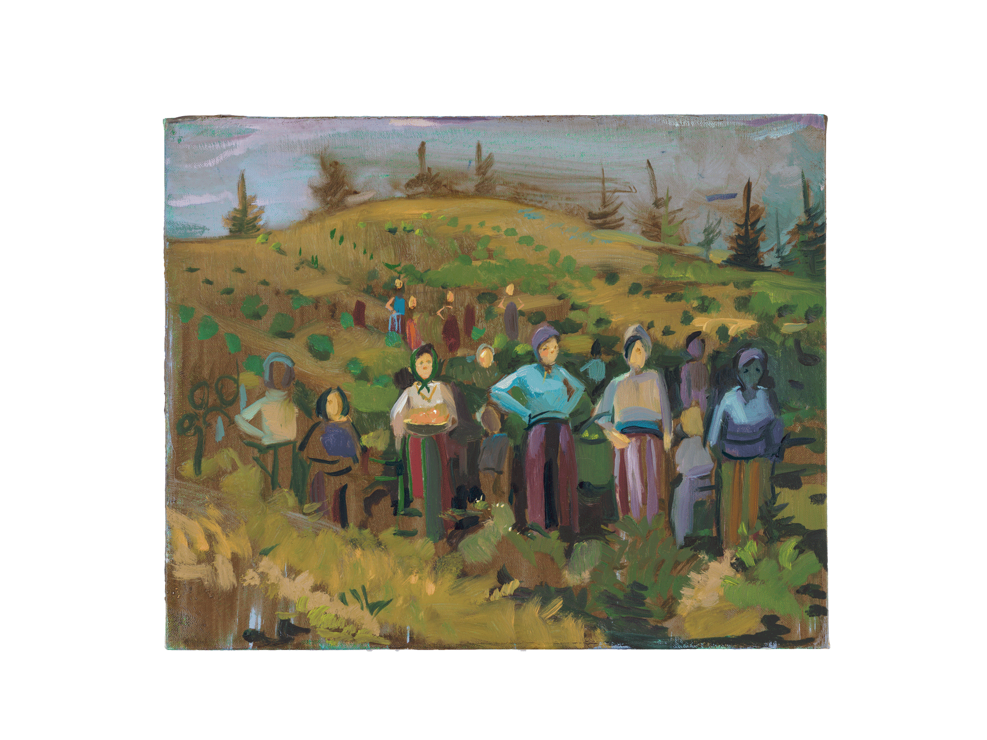 A painting by Lisa Yuskavage, titled Peasants, dated 2015.