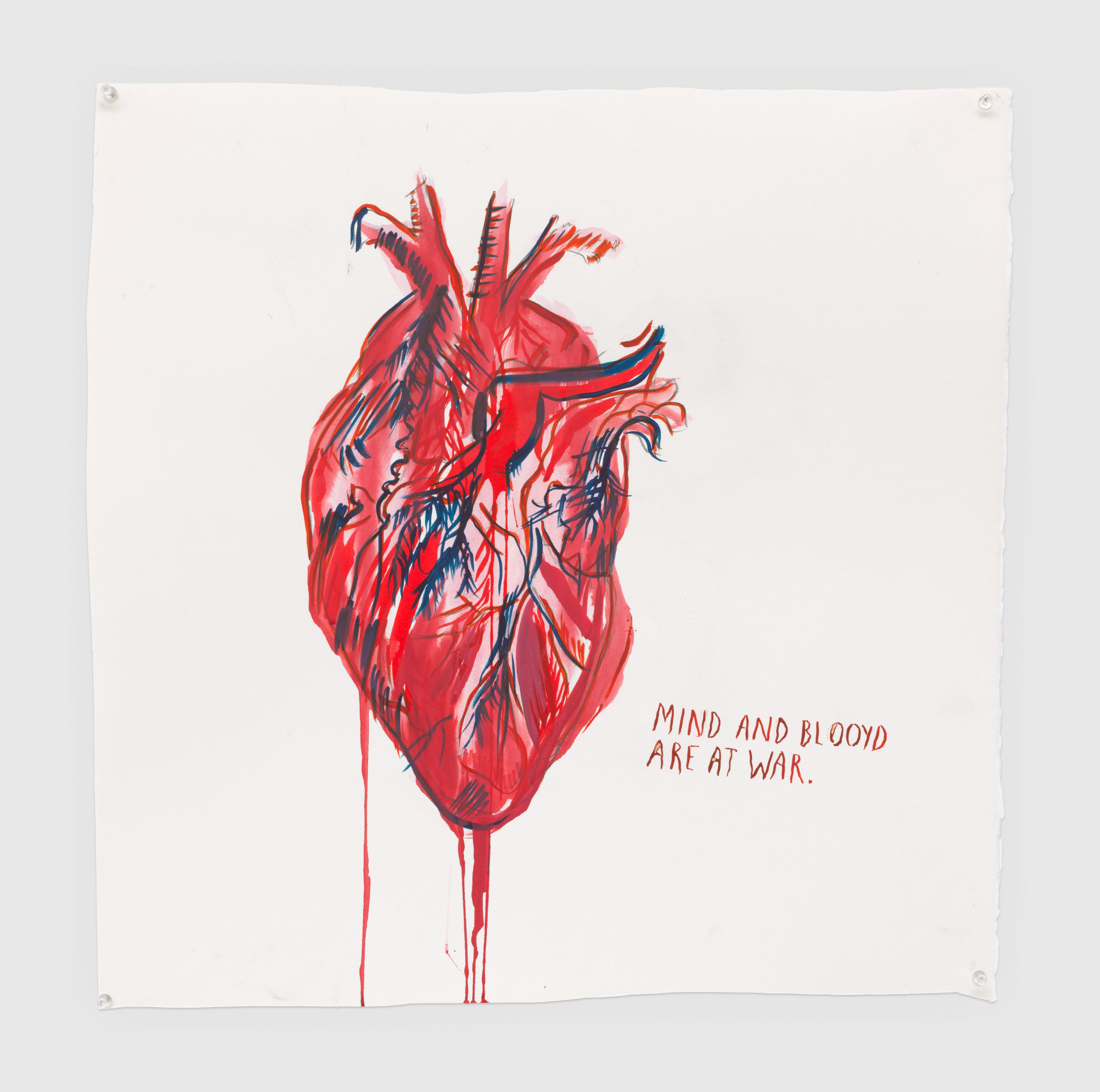 A work on paper by Raymond Pettibon titled No Title (Mind and blooyd...), dated 2019.