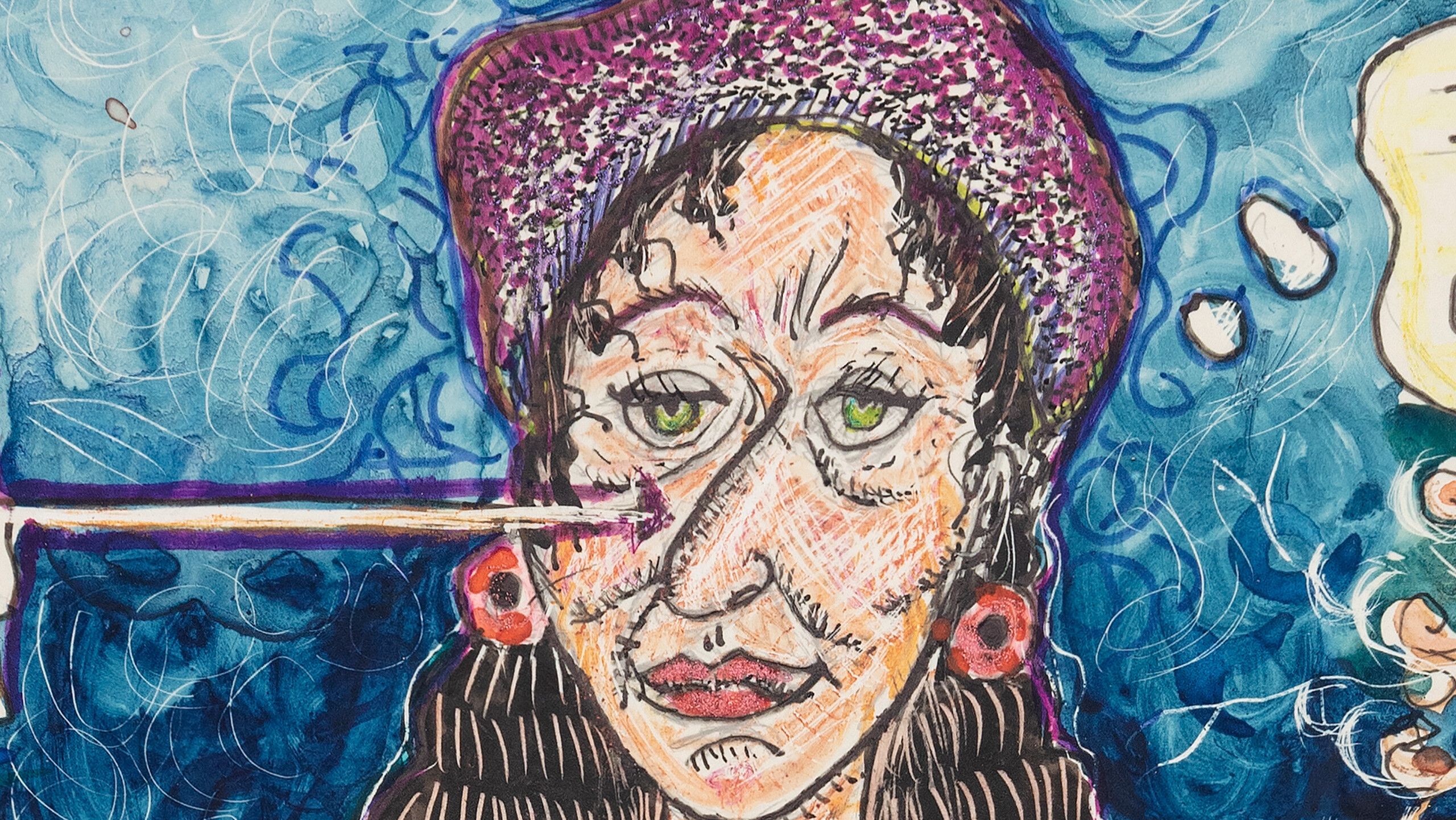 A detail of Self Portrait (Cancer-free Survivor) by Aline Kominsky-Crumb dated 2021