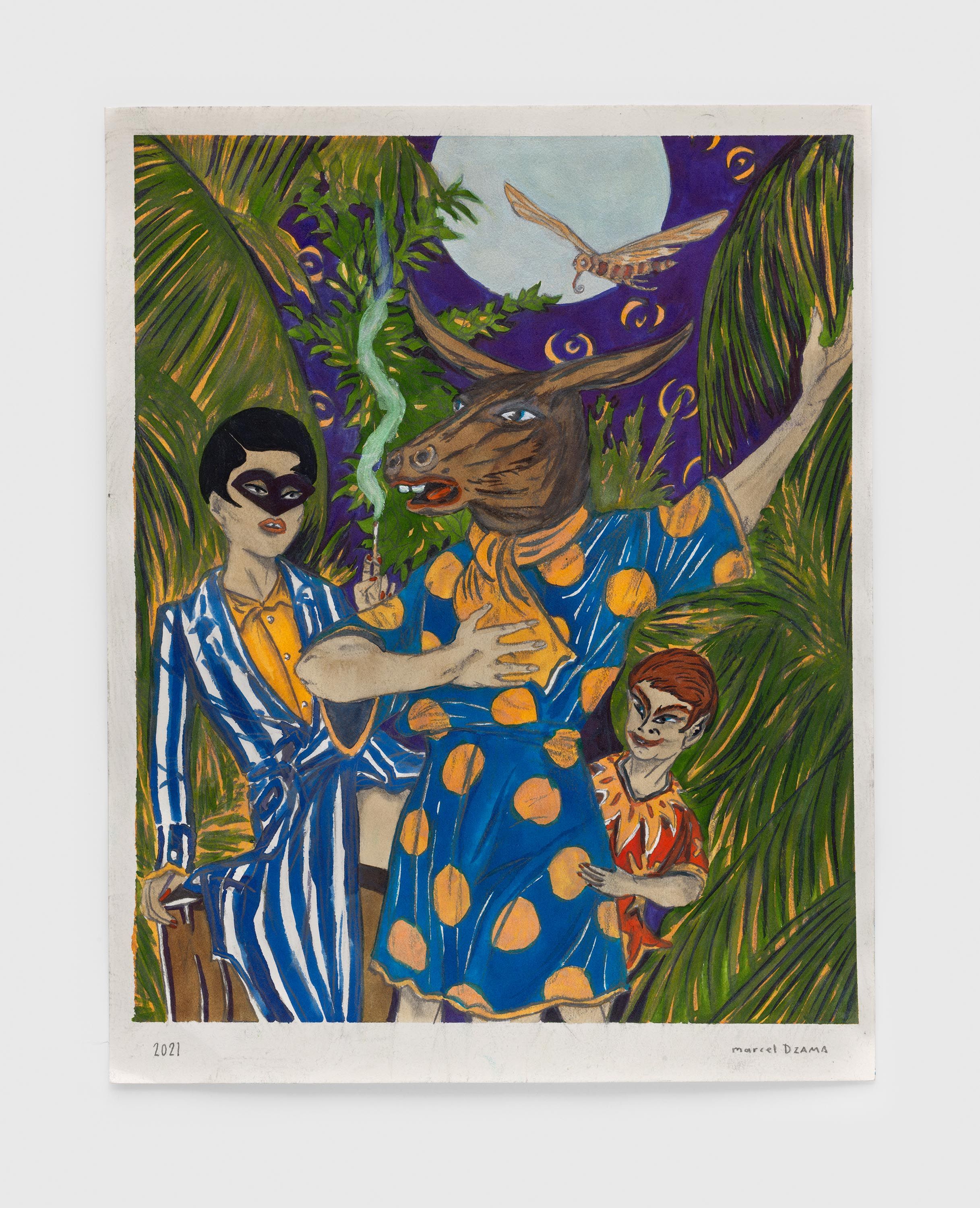 A mixed media artwork by Marcel Dzama, titled A mid-summer night's sonnet, dated 2021.