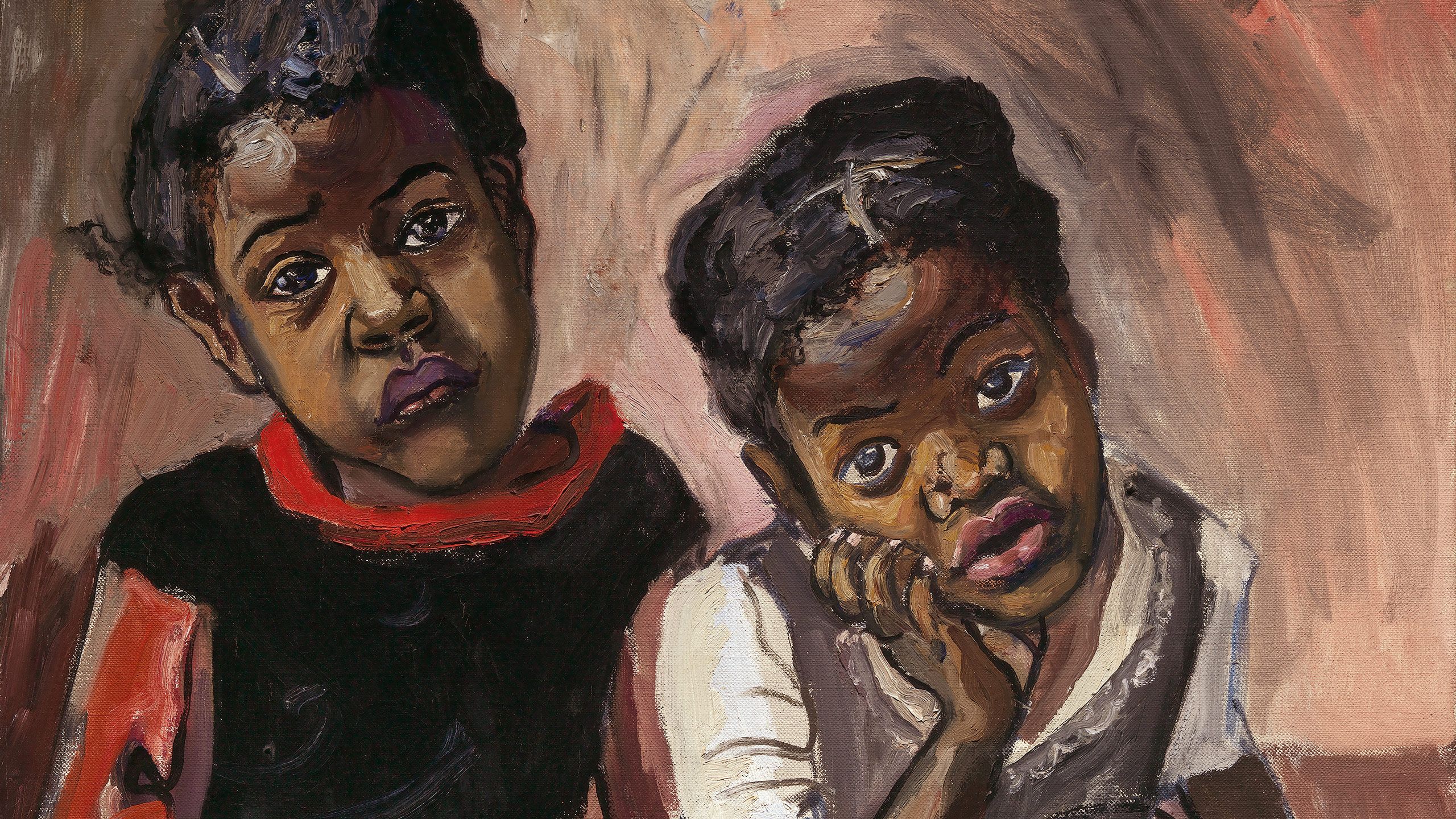 A detail from a painting by Alice Neel, titled Two Girls, Spanish Harlem, dated 1959.