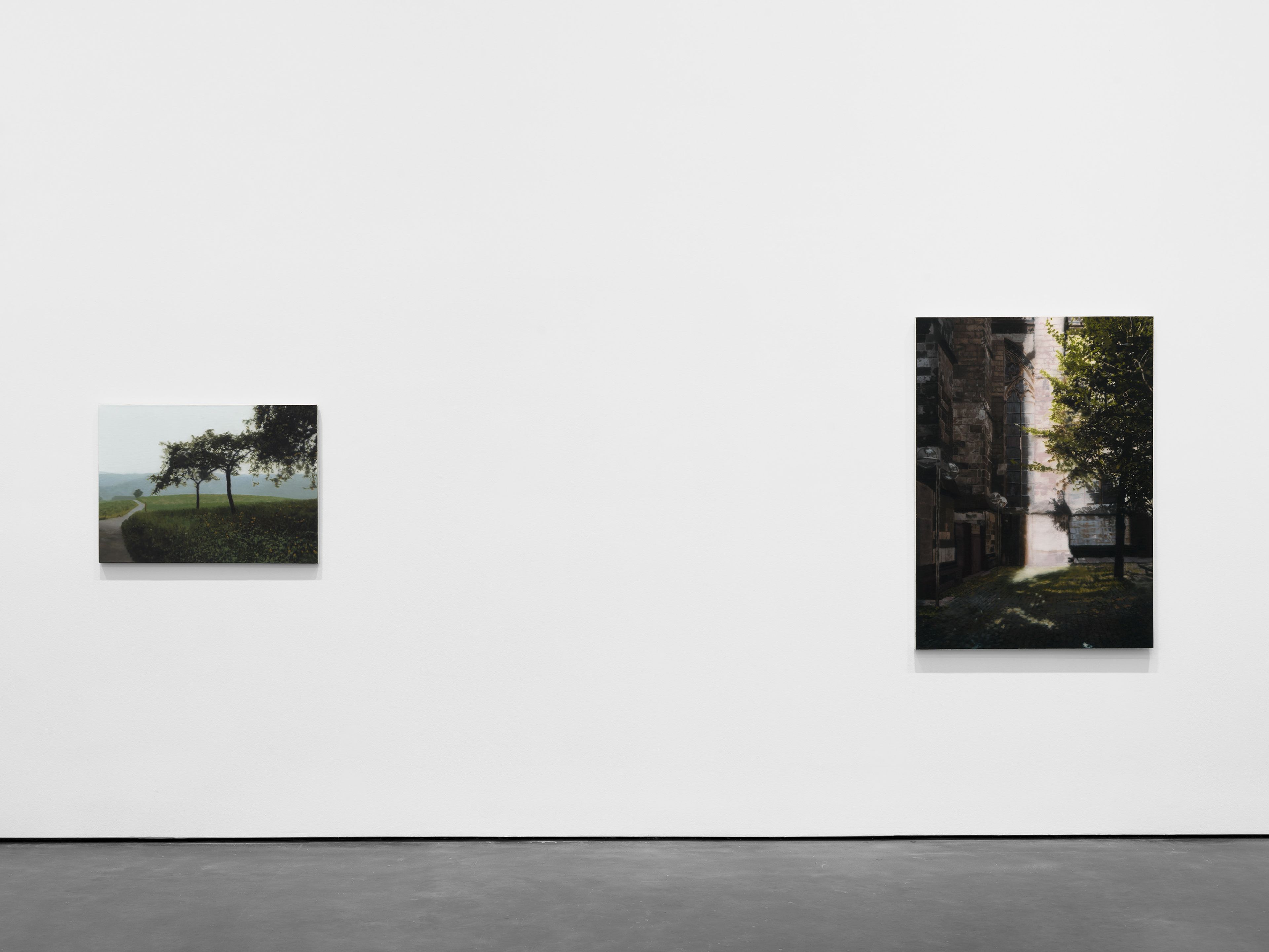 An installation view of the exhibition, Gerhard Richter: Landschaften, at David Zwirner in New York, dated 2026.