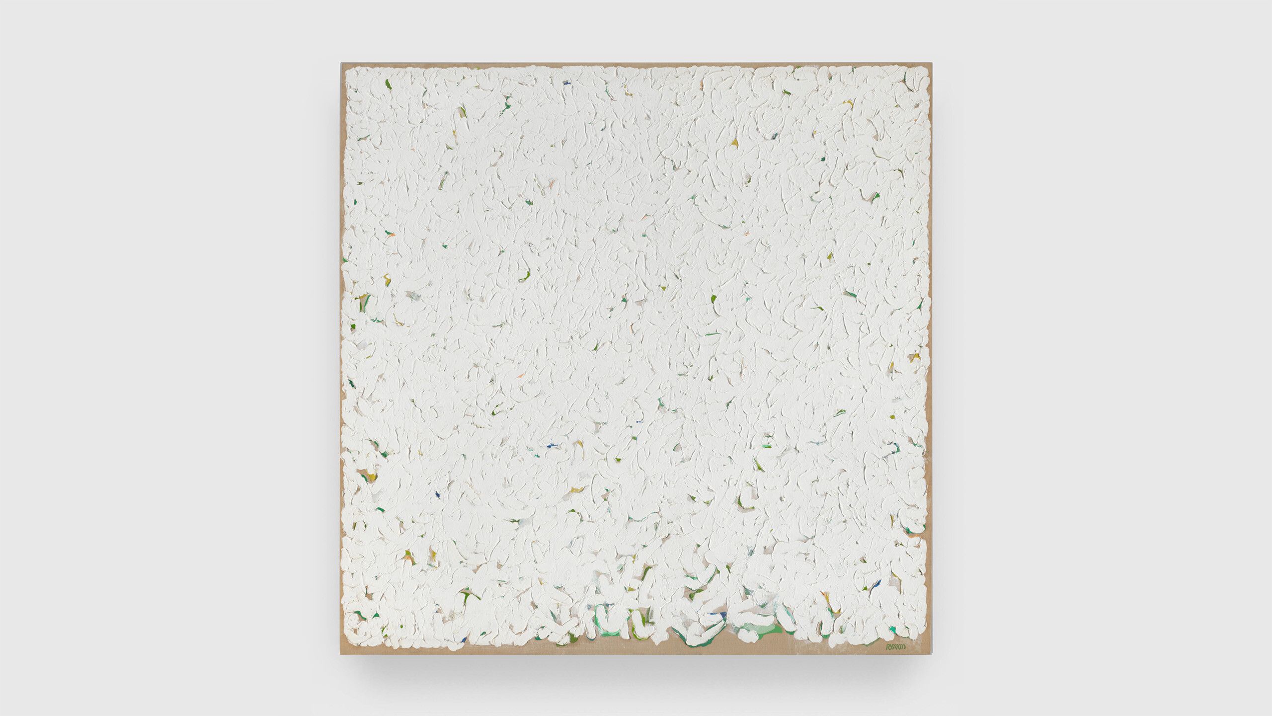 A white oil painting named Untitled by Robert Ryman in 1962