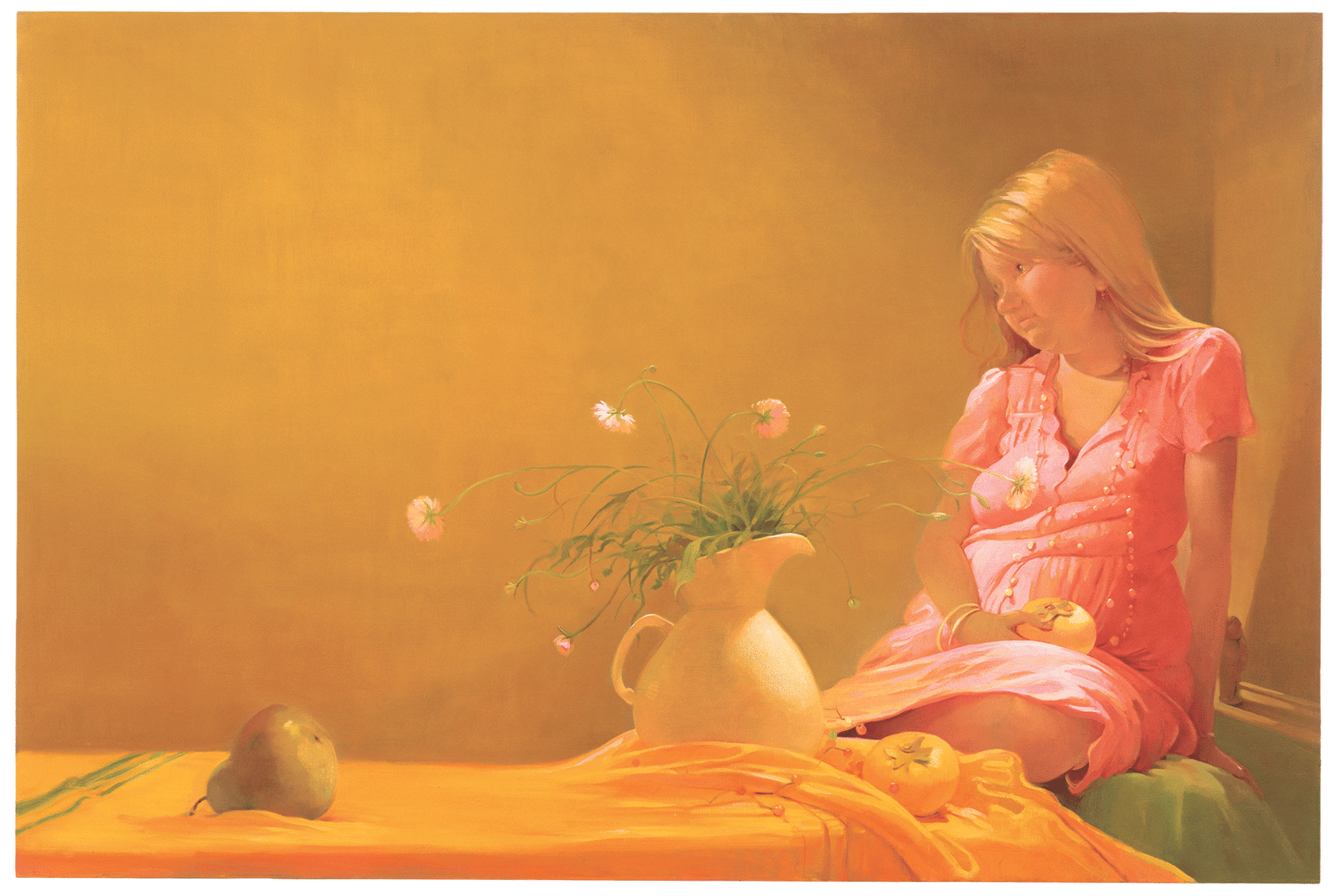 A painting by Lisa Yuskavage, titled Persimmons, dated 2006.