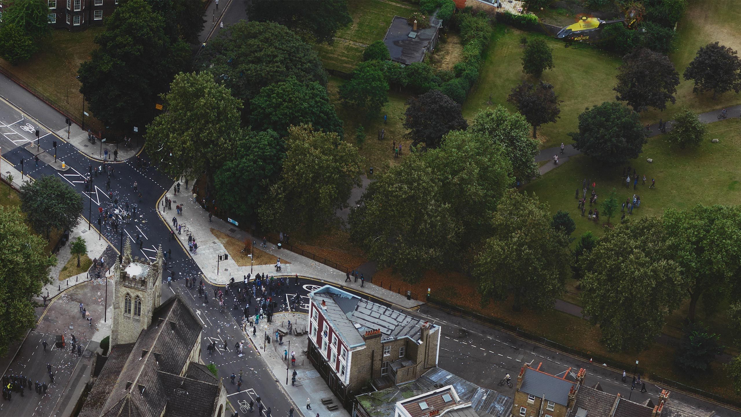 A detail of a photograph by Stan Douglas, London, 2011-08-09 (Pembury Estate), 2021