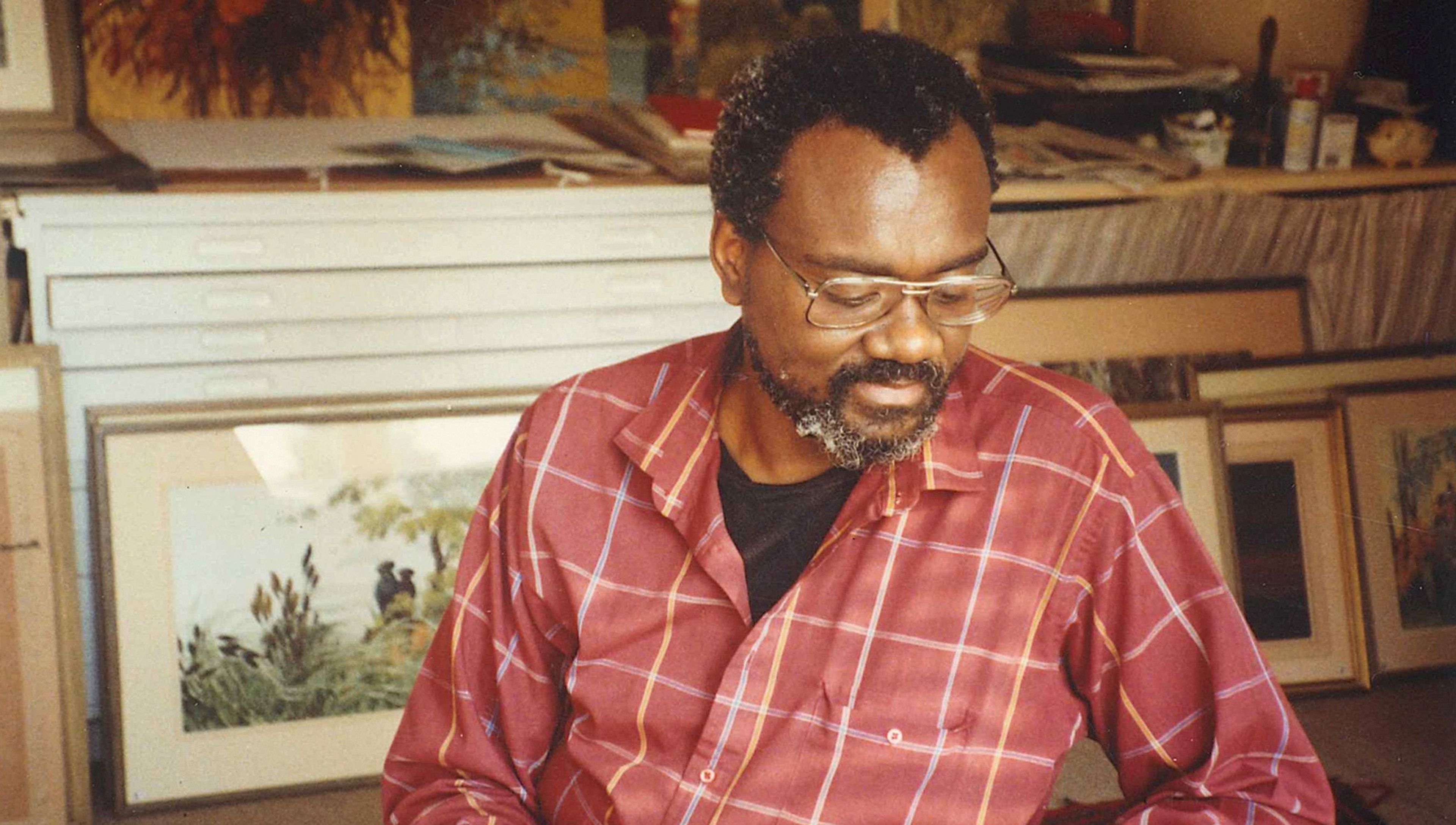 .A detail from a photo of Jesse Murry in the studio of John Constable, 1991. Photo by Richard Constable.