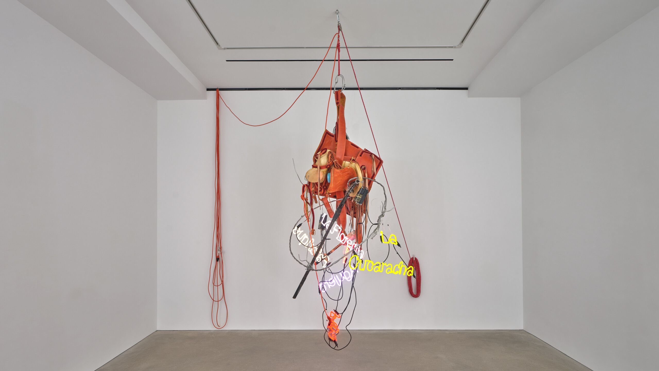 A sculpture by Jason Rhoades, titled Chandelier 39, dated 2006.